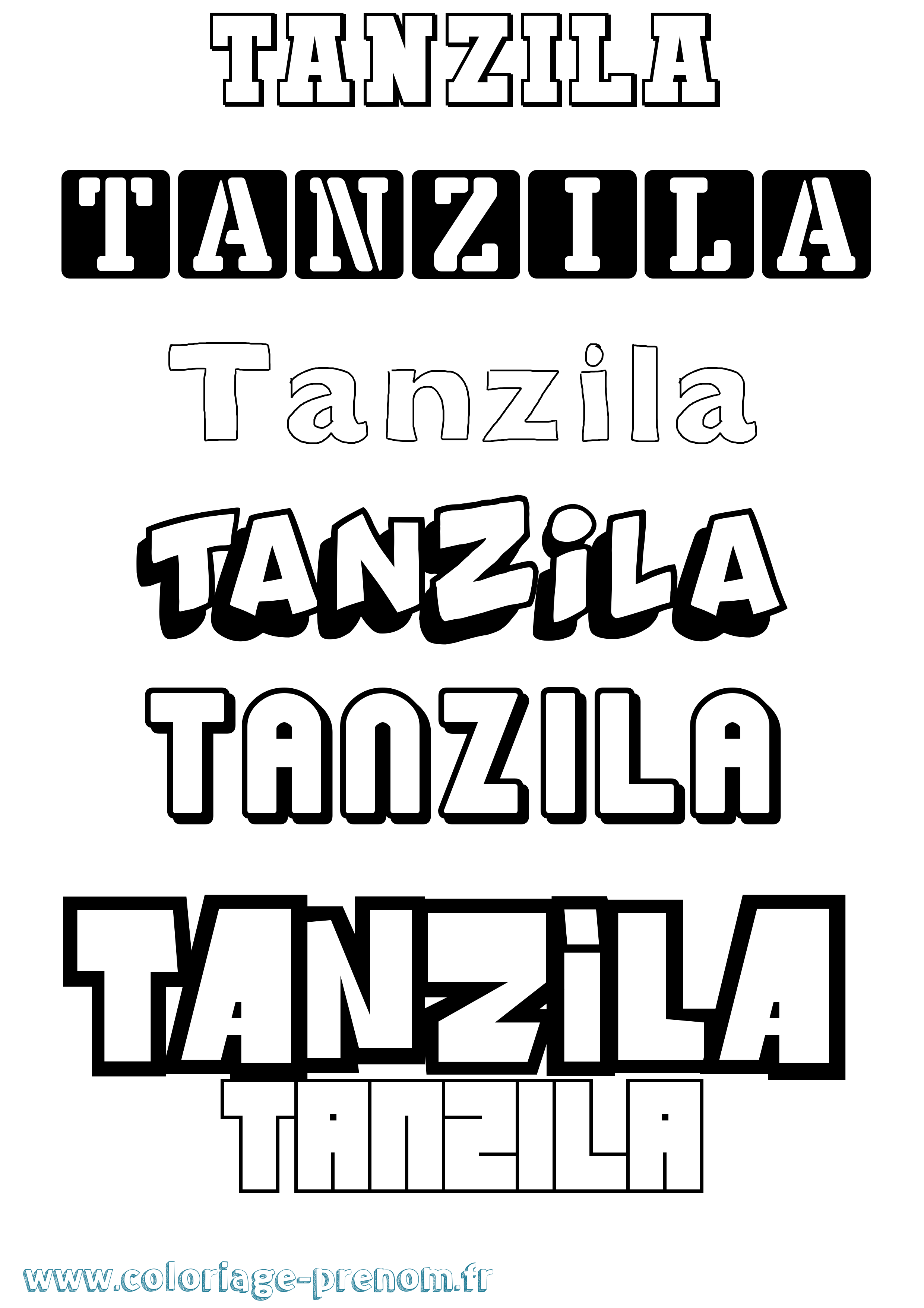 Coloriage prénom Tanzila Simple