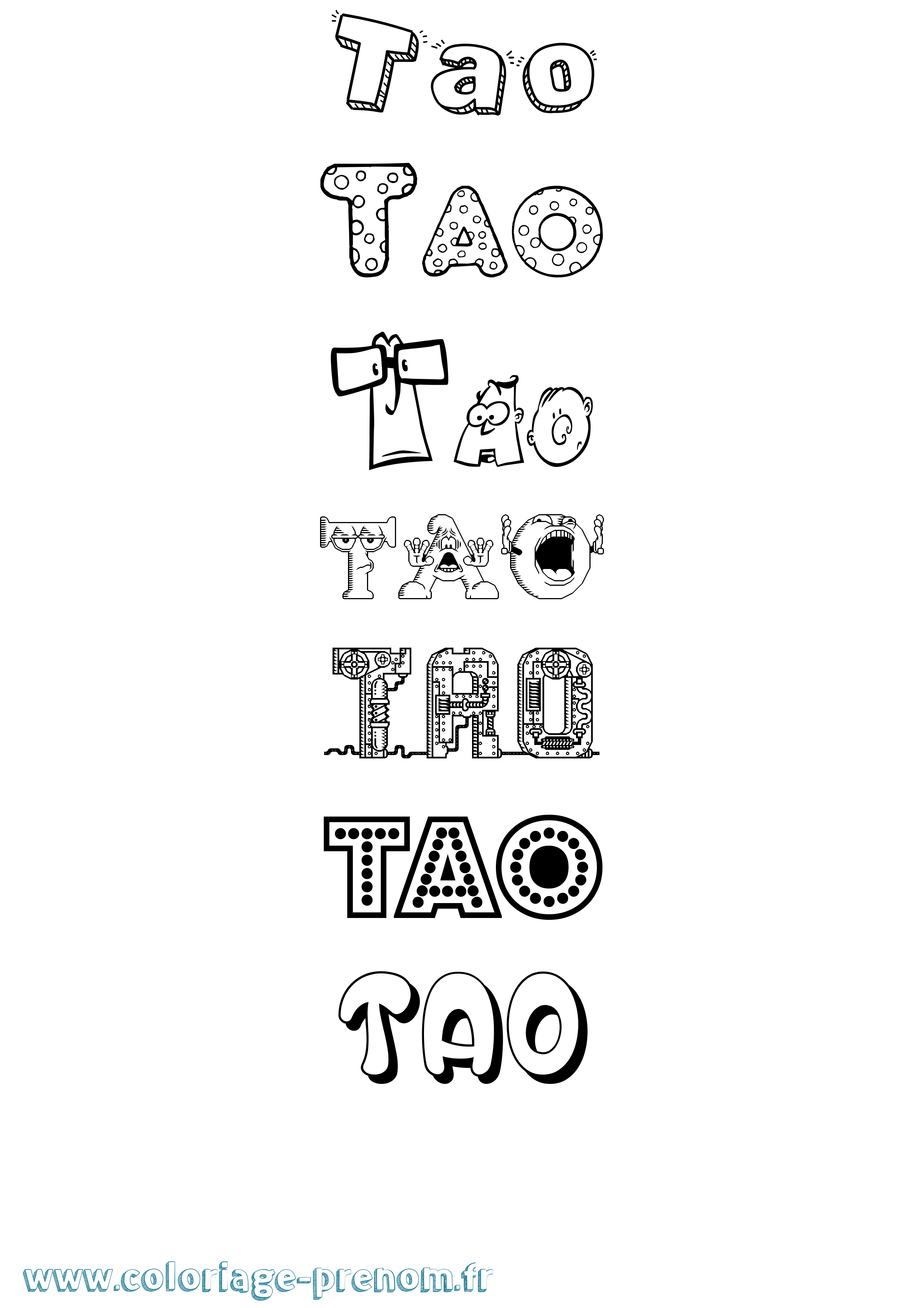 Coloriage prénom Tao Fun