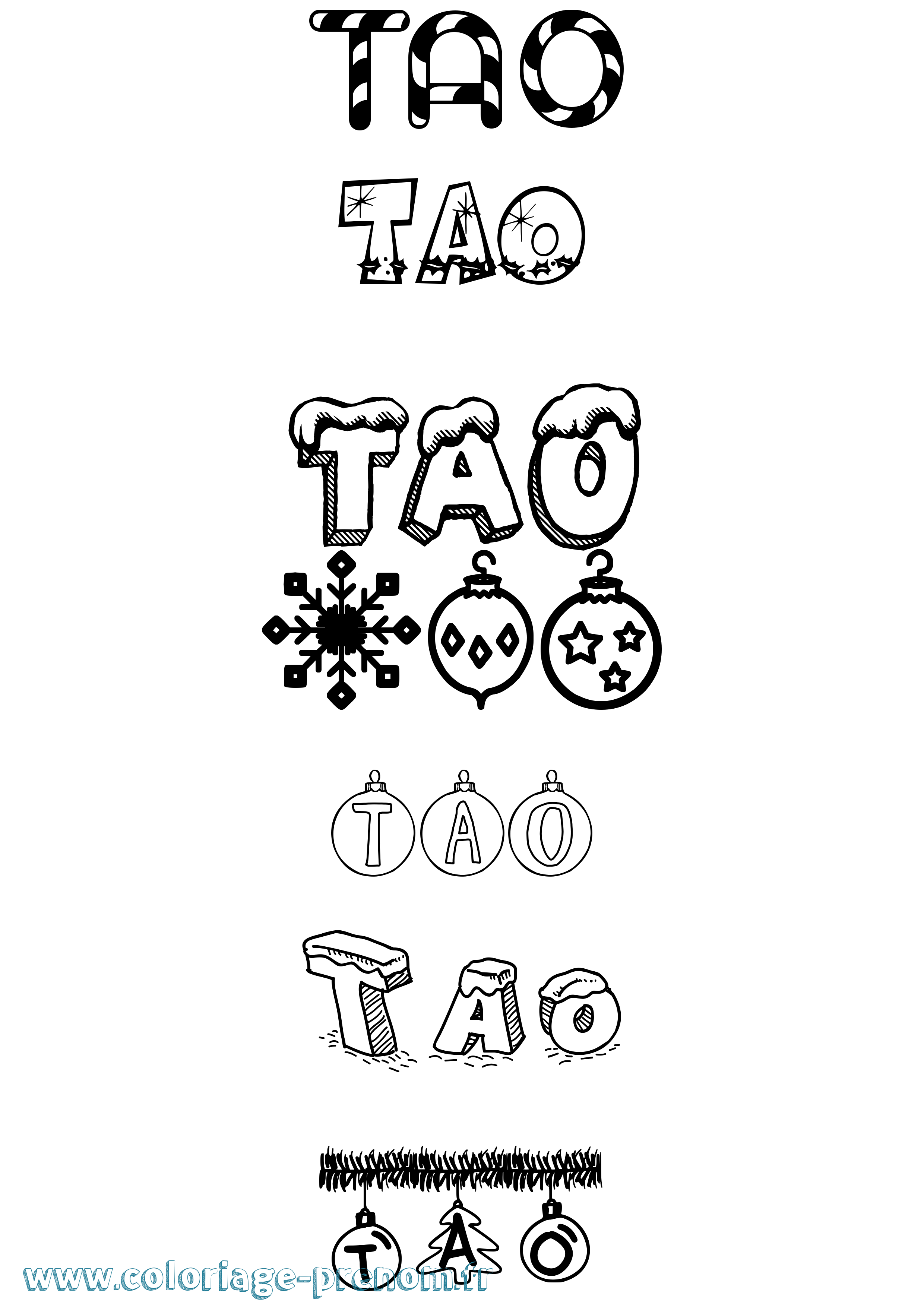 Coloriage prénom Tao Noël