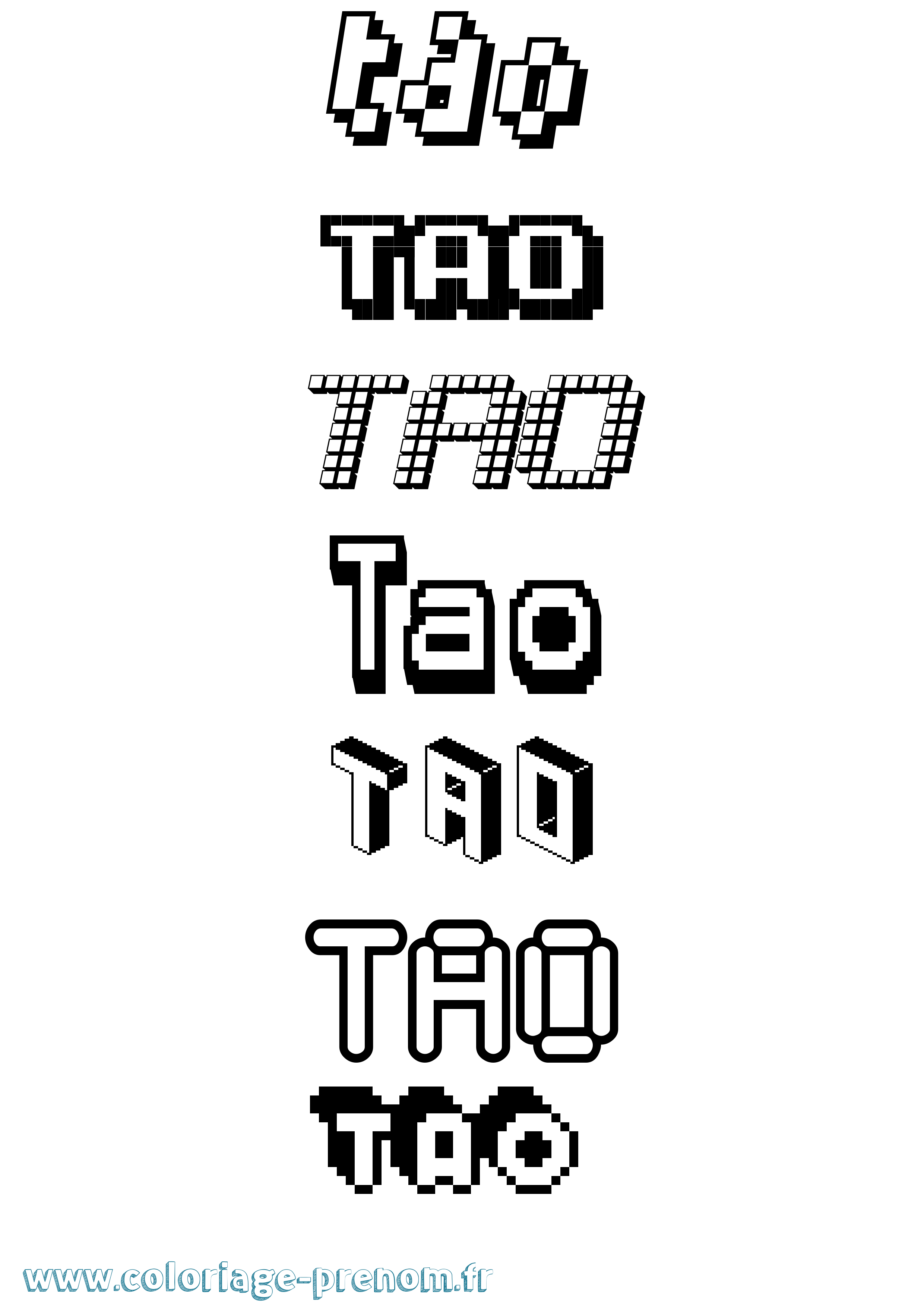 Coloriage prénom Tao Pixel