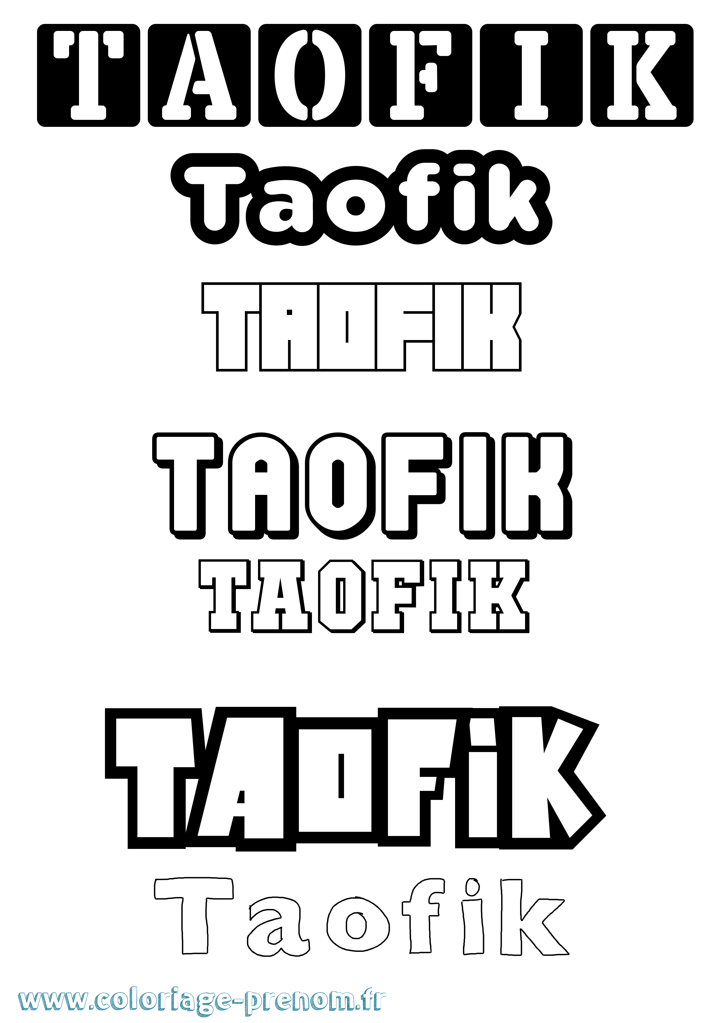 Coloriage prénom Taofik Simple