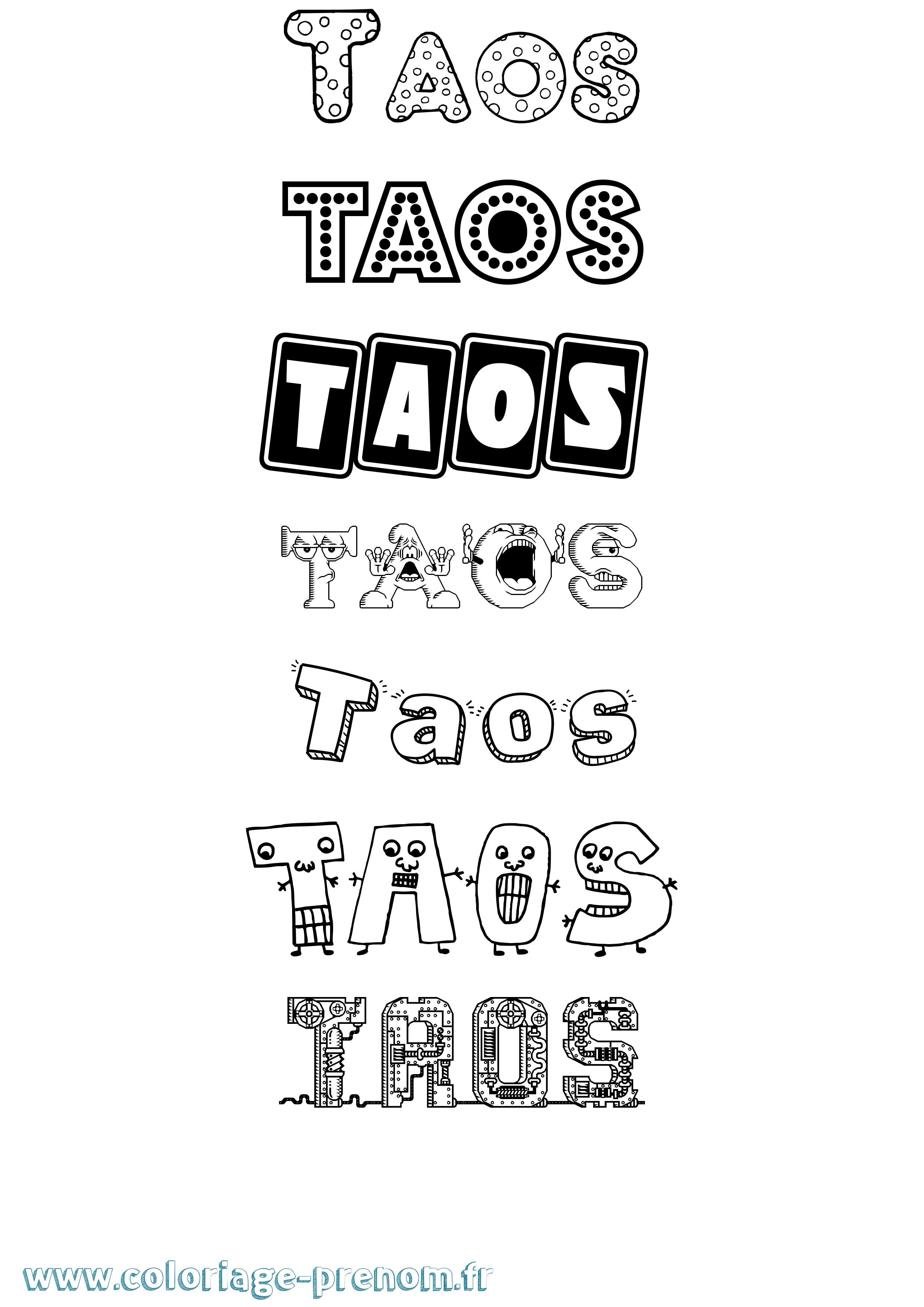 Coloriage prénom Taos Fun