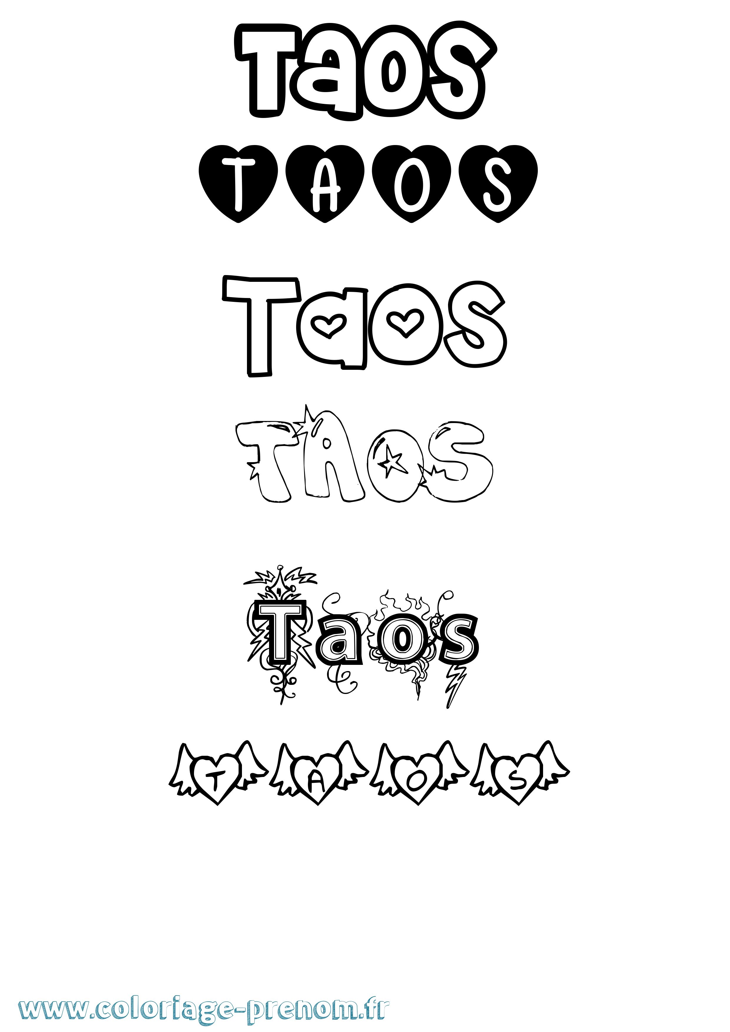 Coloriage prénom Taos Girly