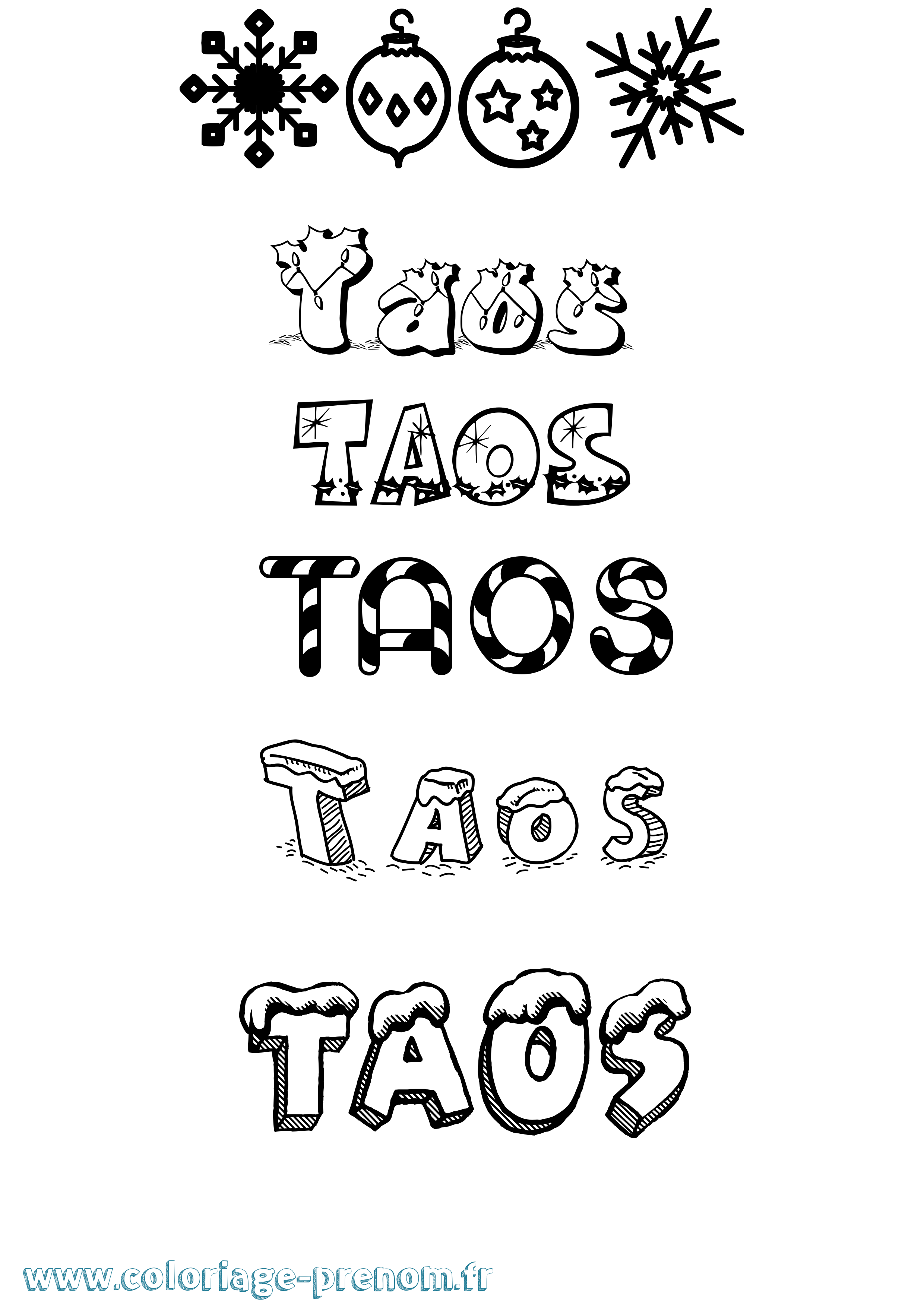 Coloriage prénom Taos Noël