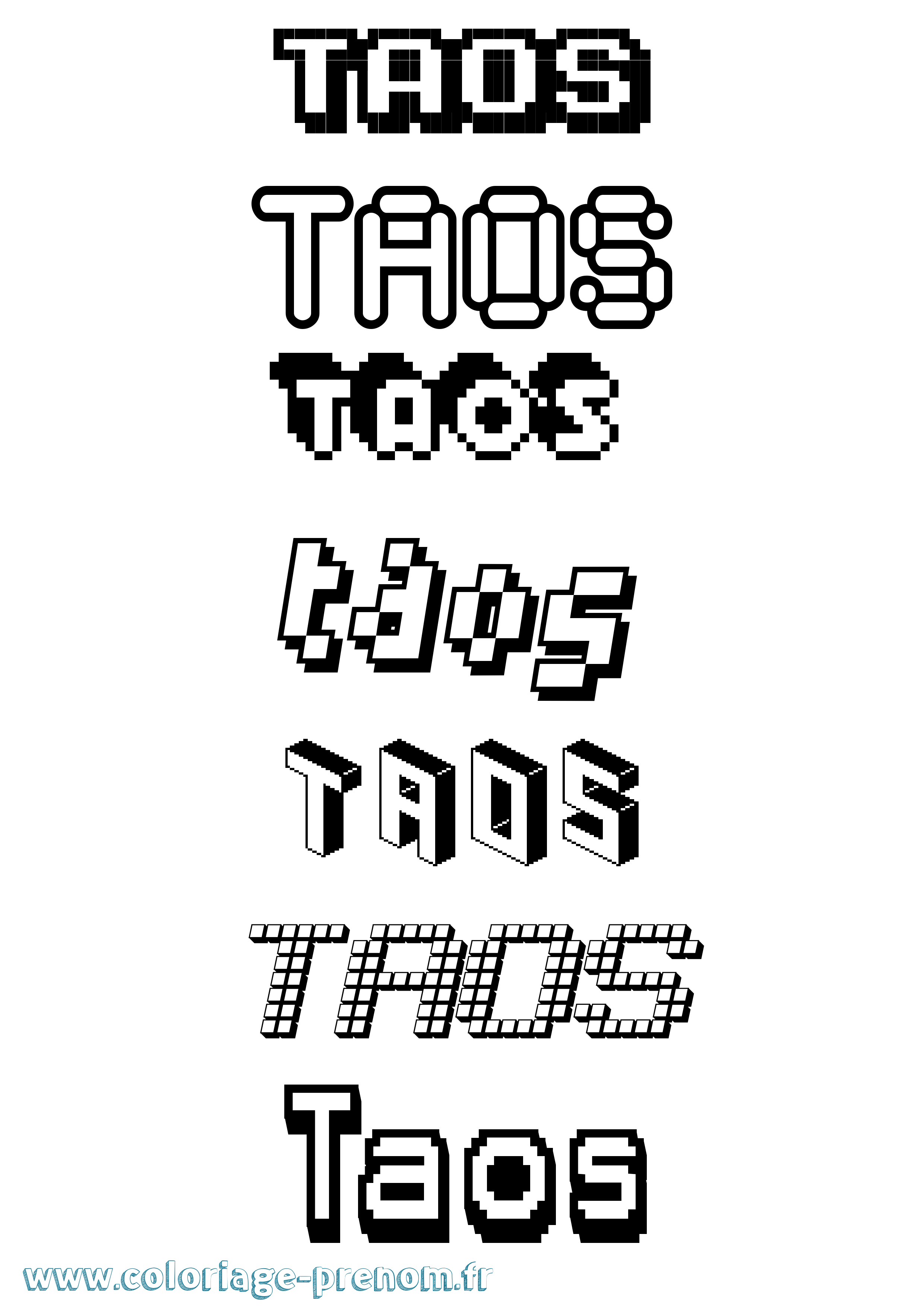 Coloriage prénom Taos Pixel