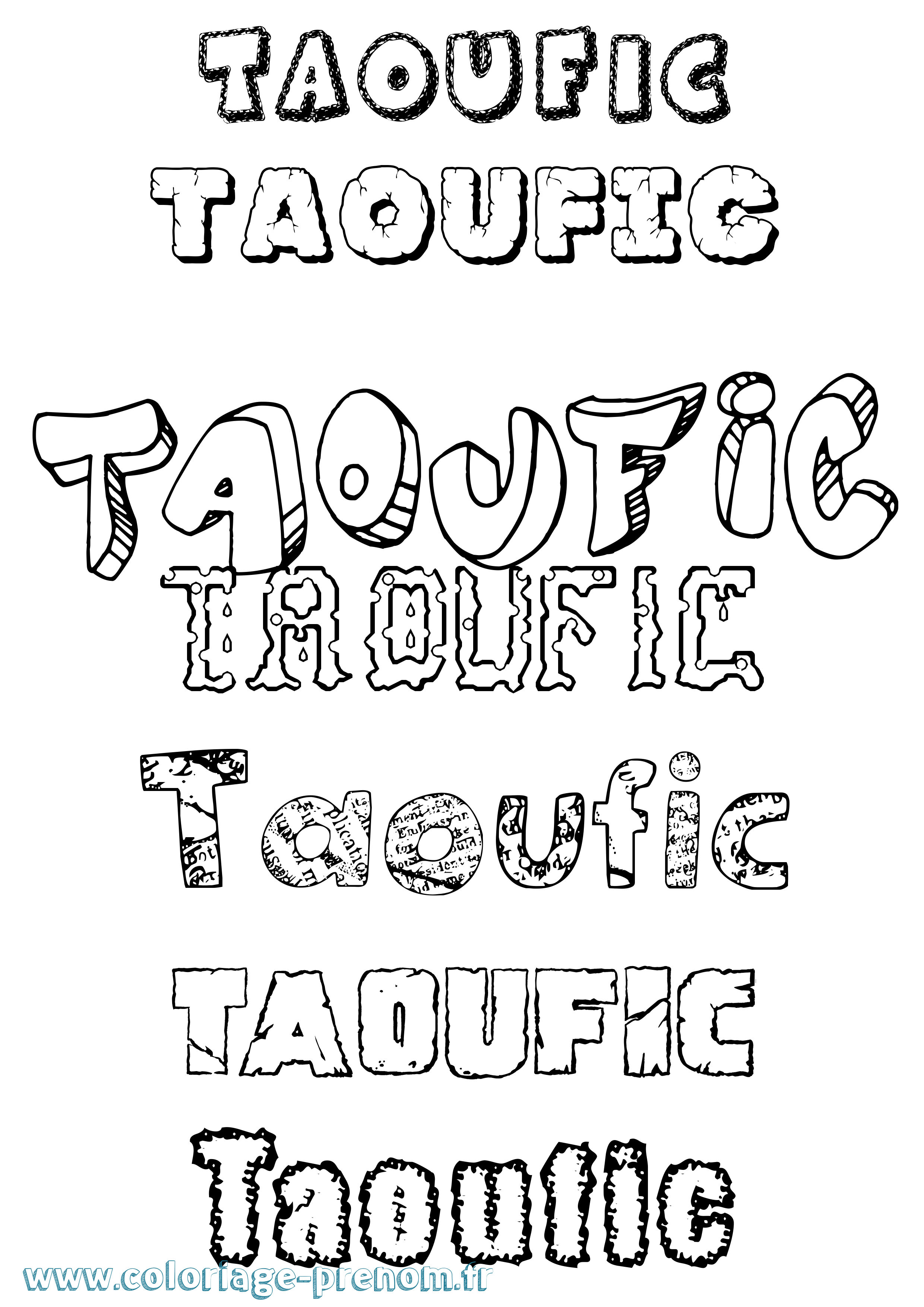 Coloriage prénom Taoufic Destructuré
