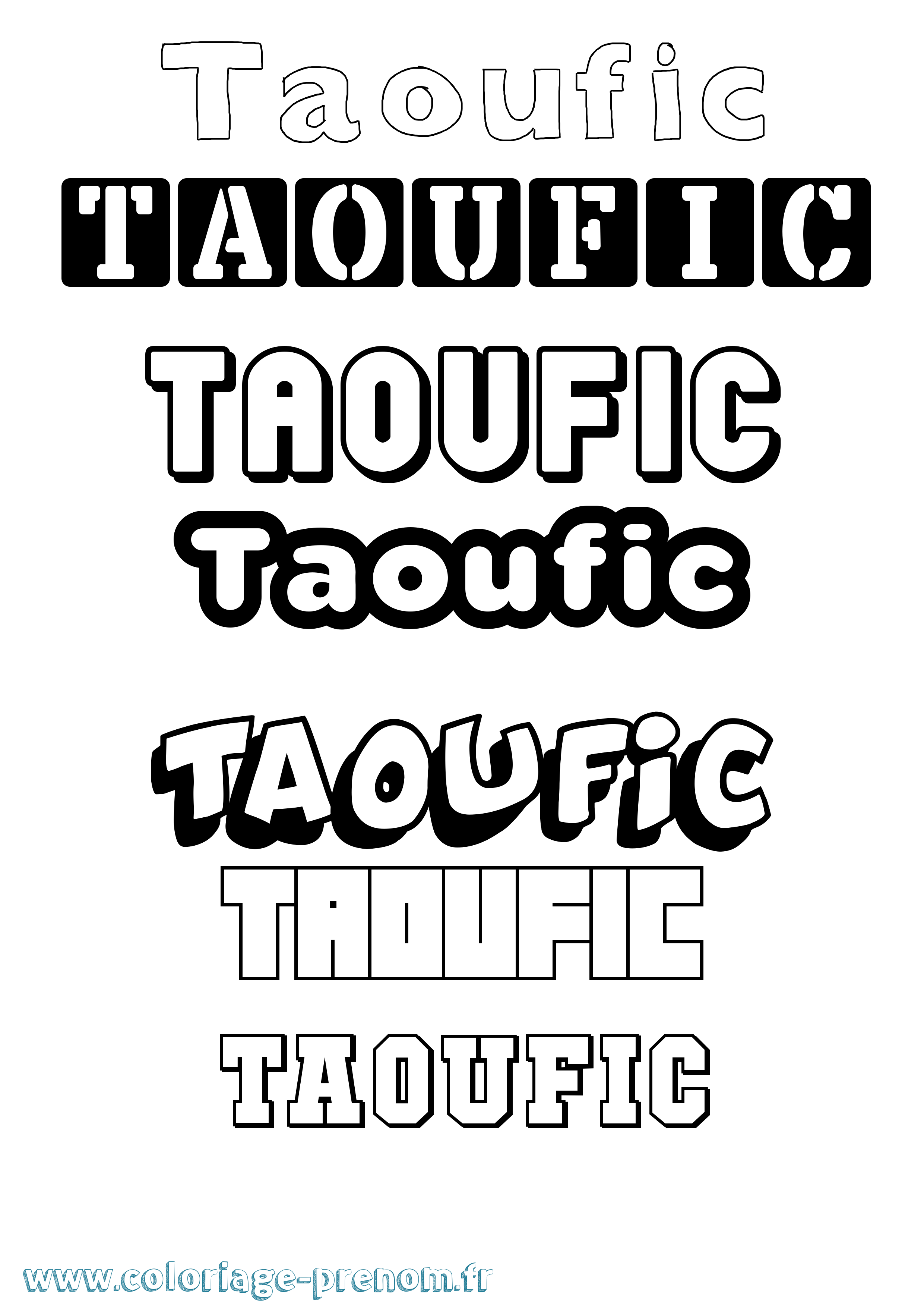 Coloriage prénom Taoufic Simple