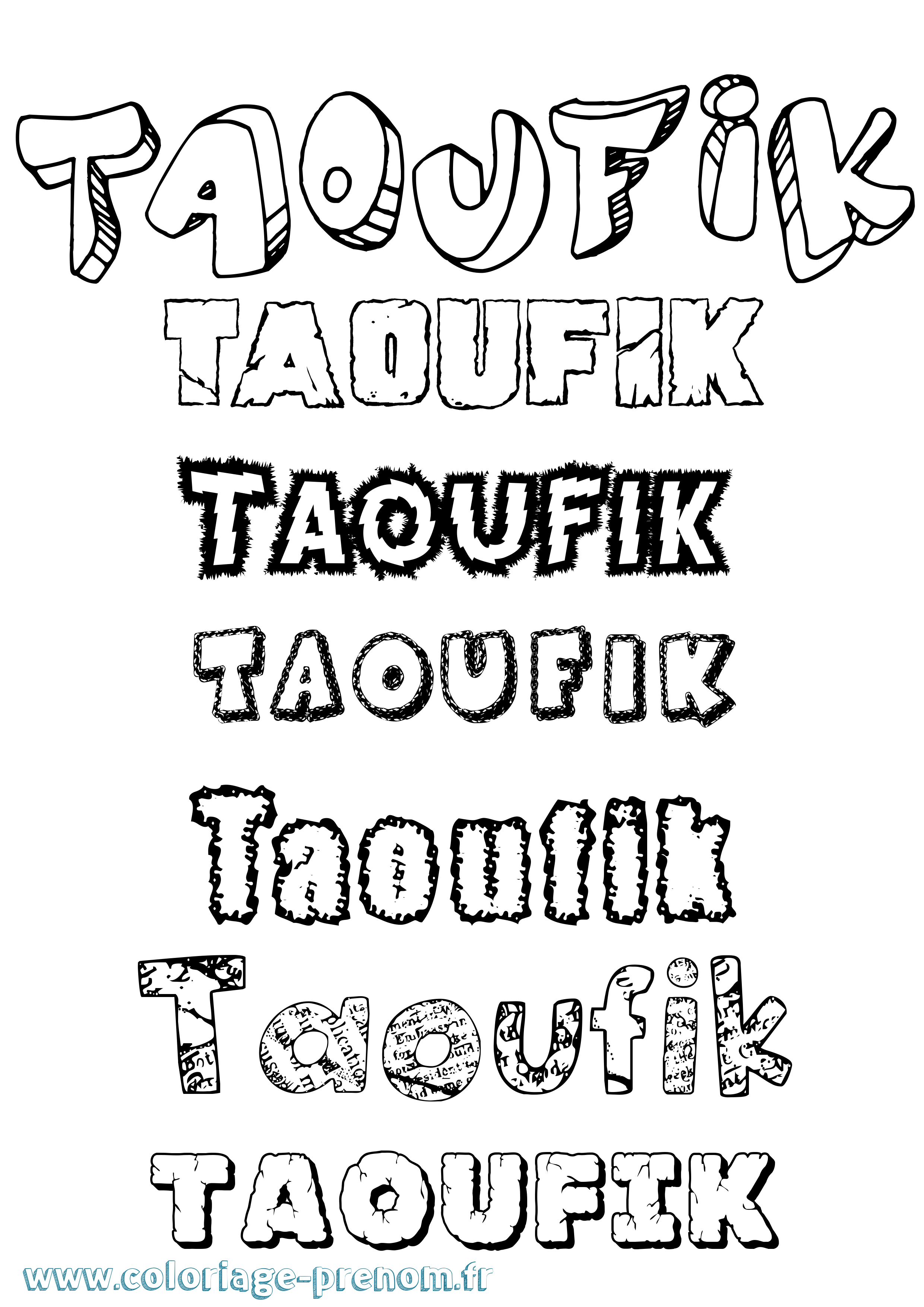 Coloriage prénom Taoufik Destructuré