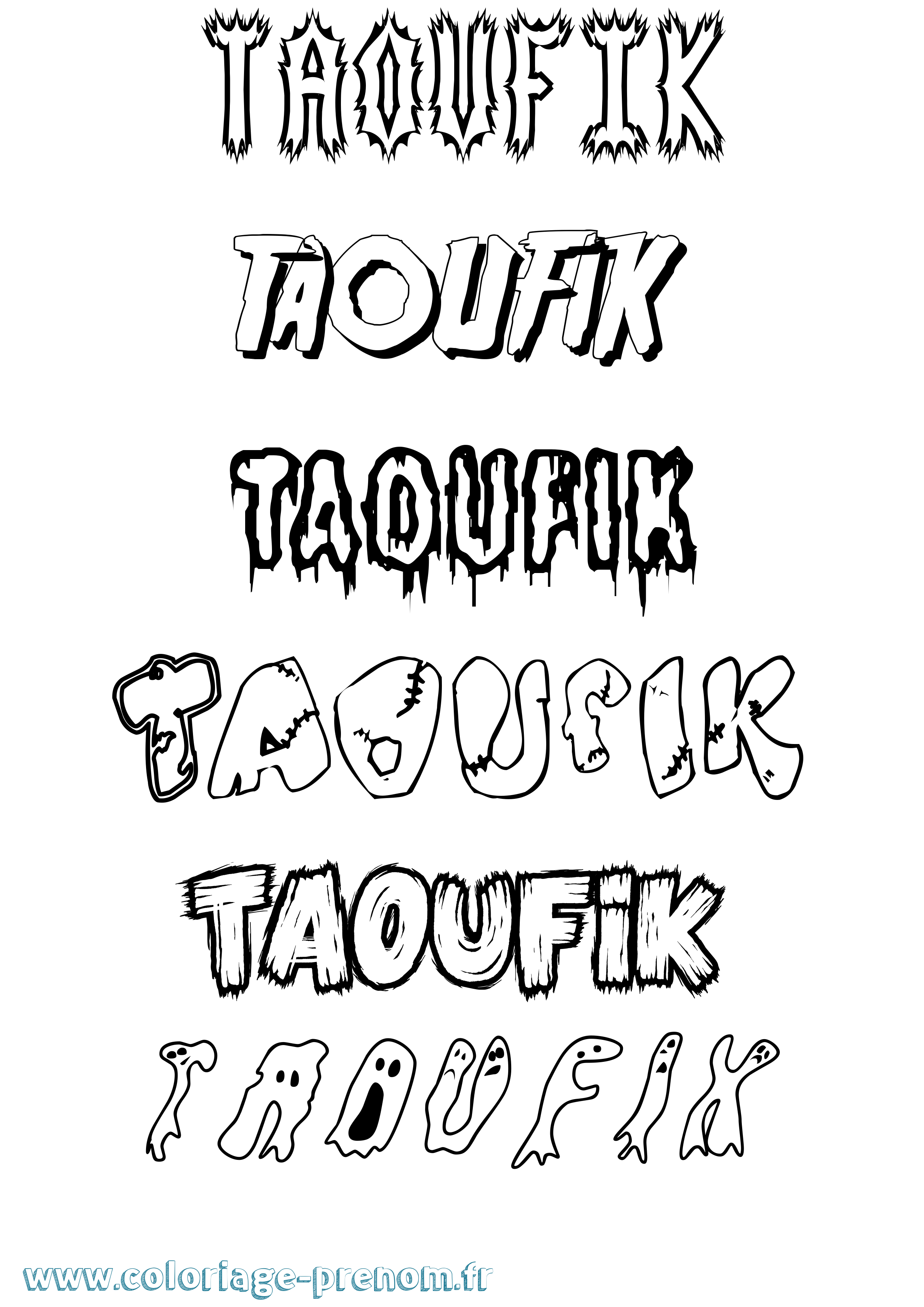 Coloriage prénom Taoufik Frisson