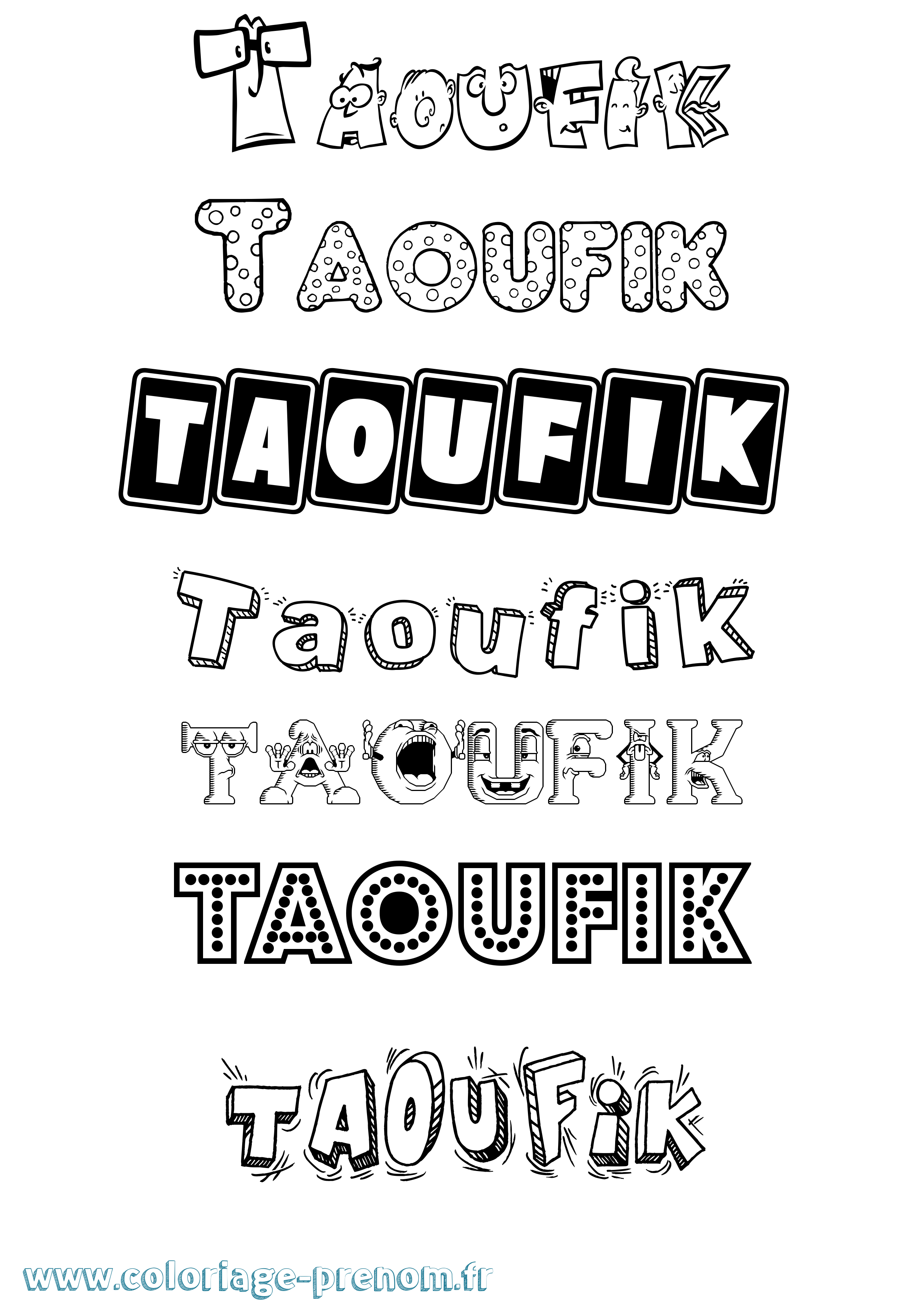 Coloriage prénom Taoufik Fun