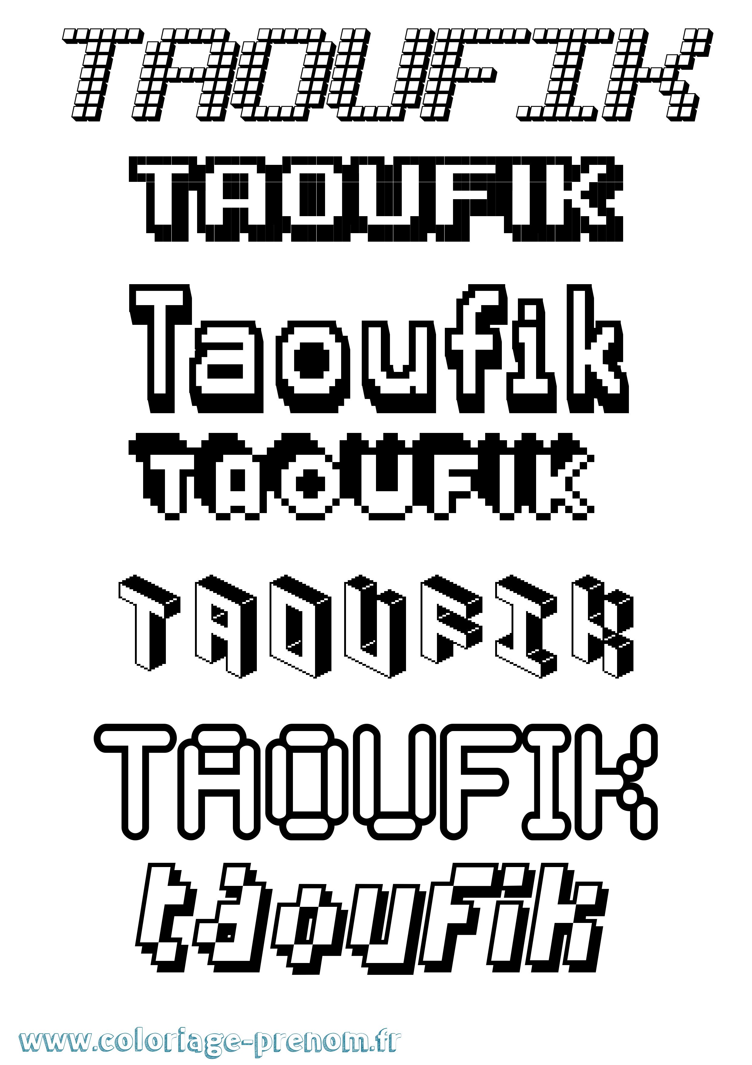 Coloriage prénom Taoufik Pixel