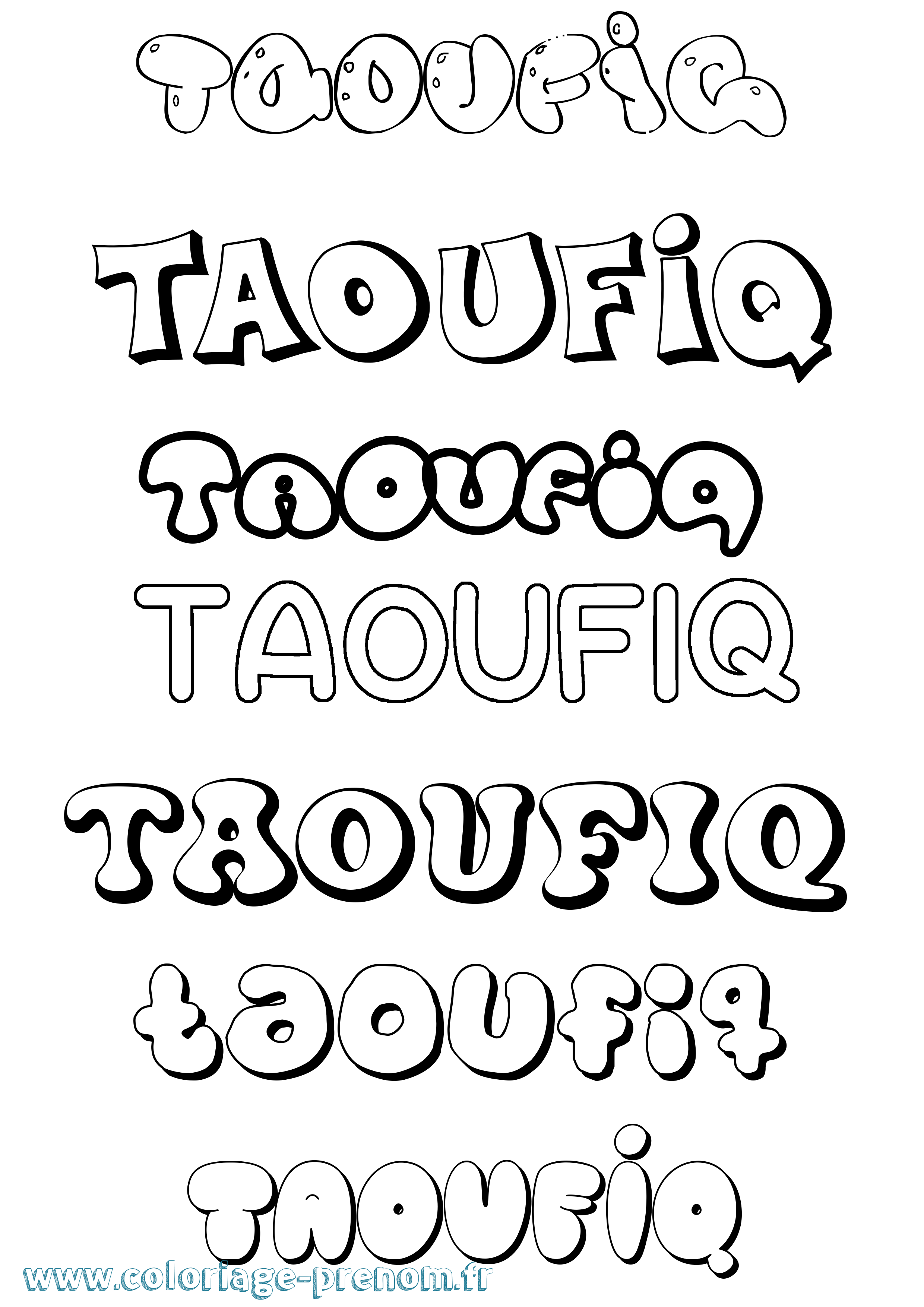 Coloriage prénom Taoufiq Bubble