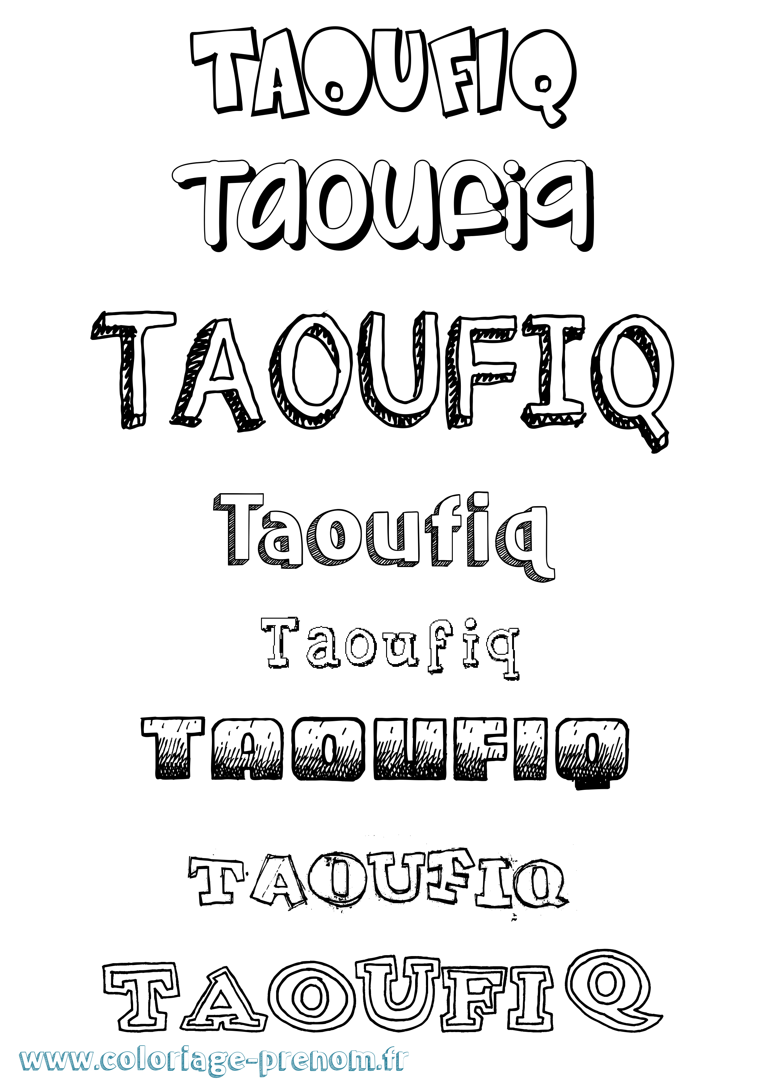 Coloriage prénom Taoufiq Dessiné