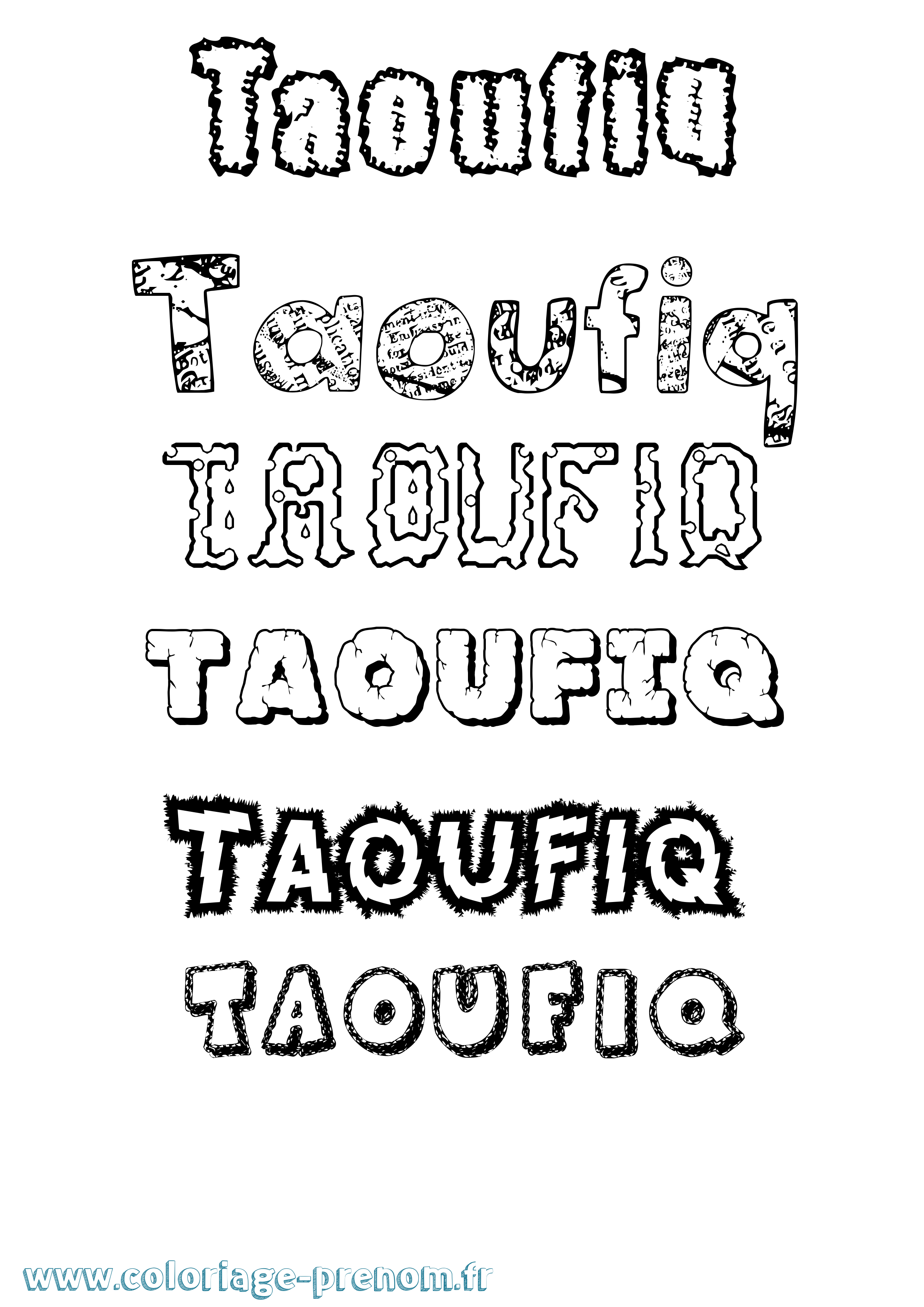 Coloriage prénom Taoufiq Destructuré