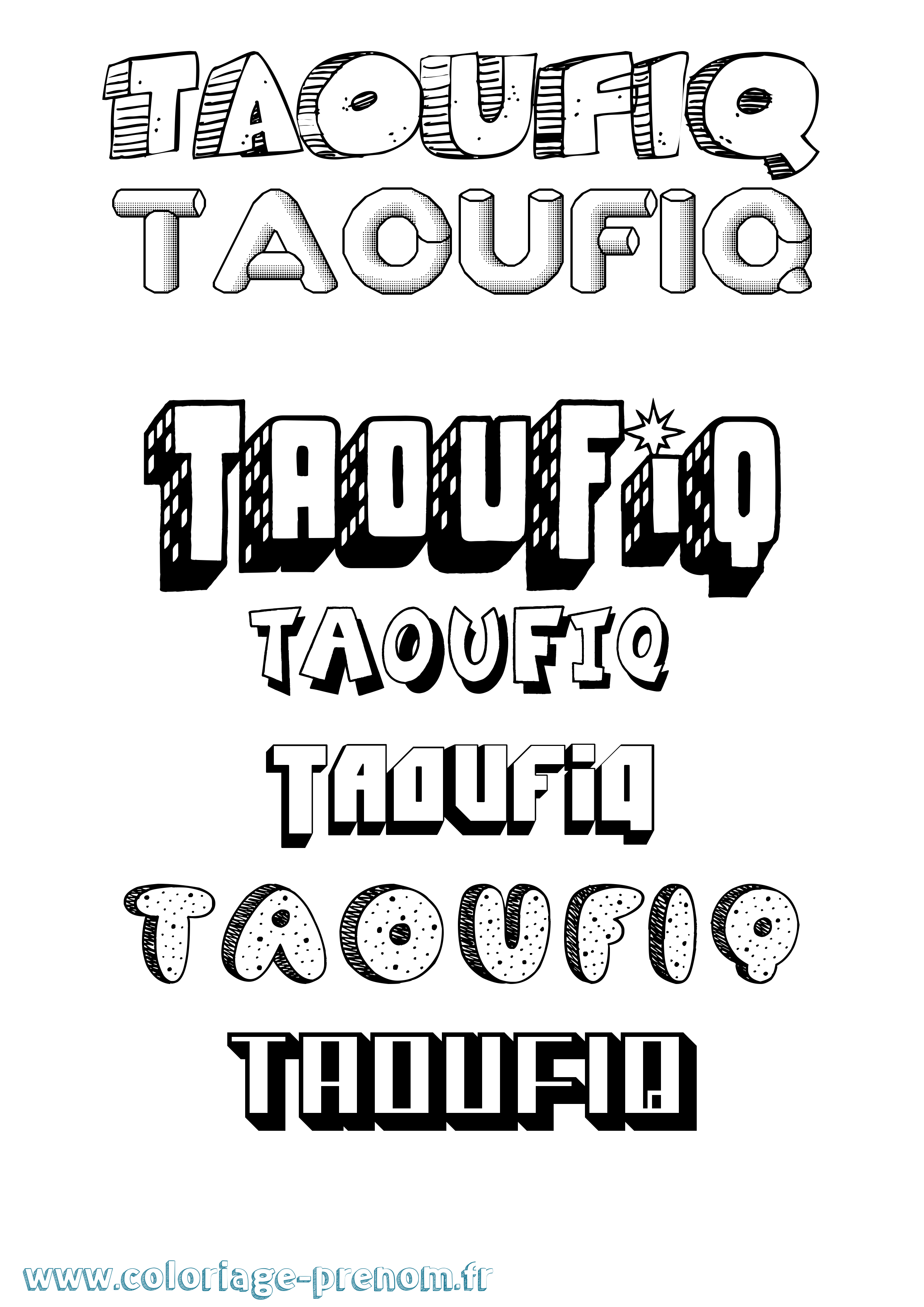 Coloriage prénom Taoufiq Effet 3D