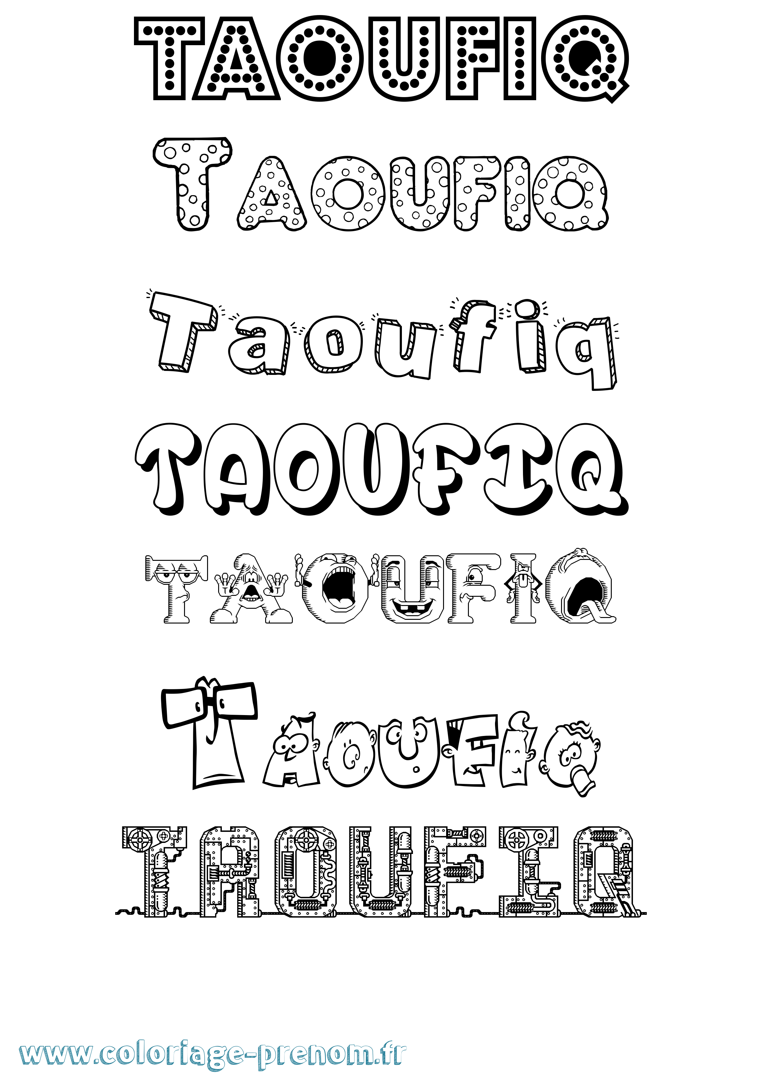 Coloriage prénom Taoufiq Fun