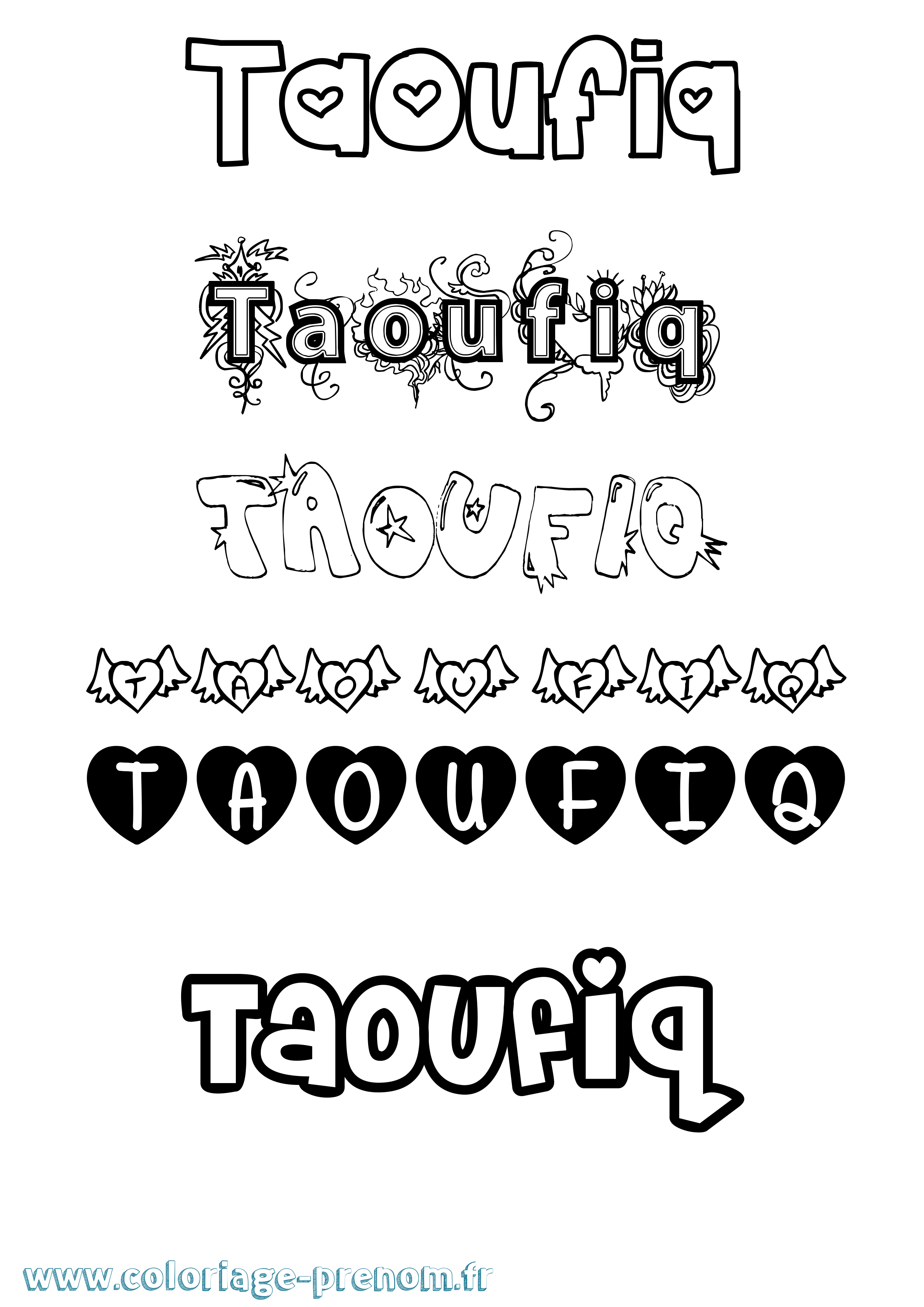 Coloriage prénom Taoufiq Girly