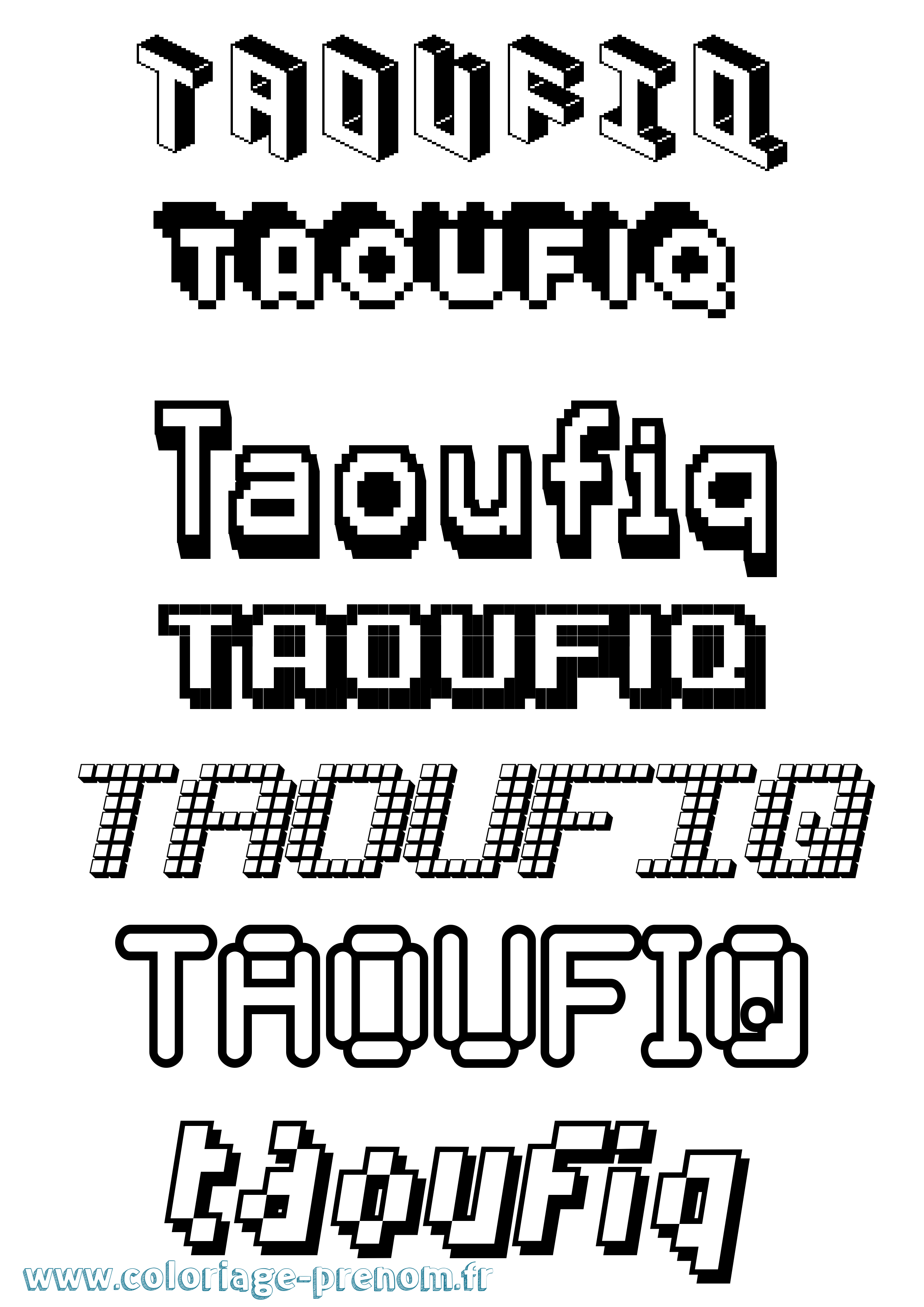 Coloriage prénom Taoufiq Pixel