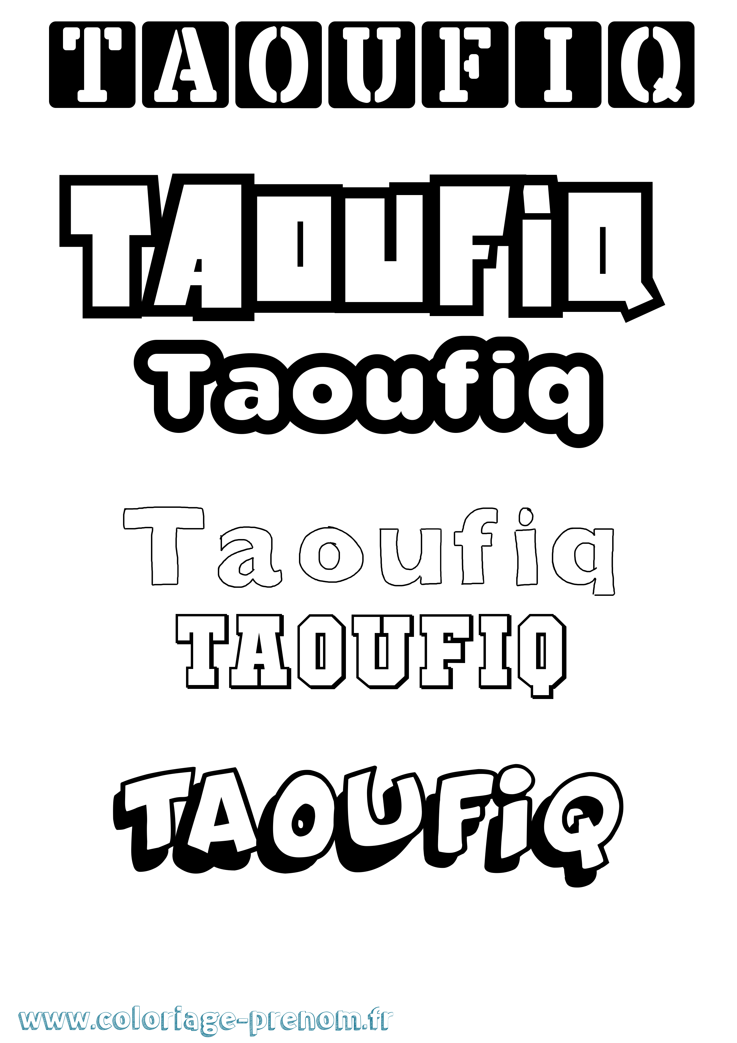 Coloriage prénom Taoufiq Simple