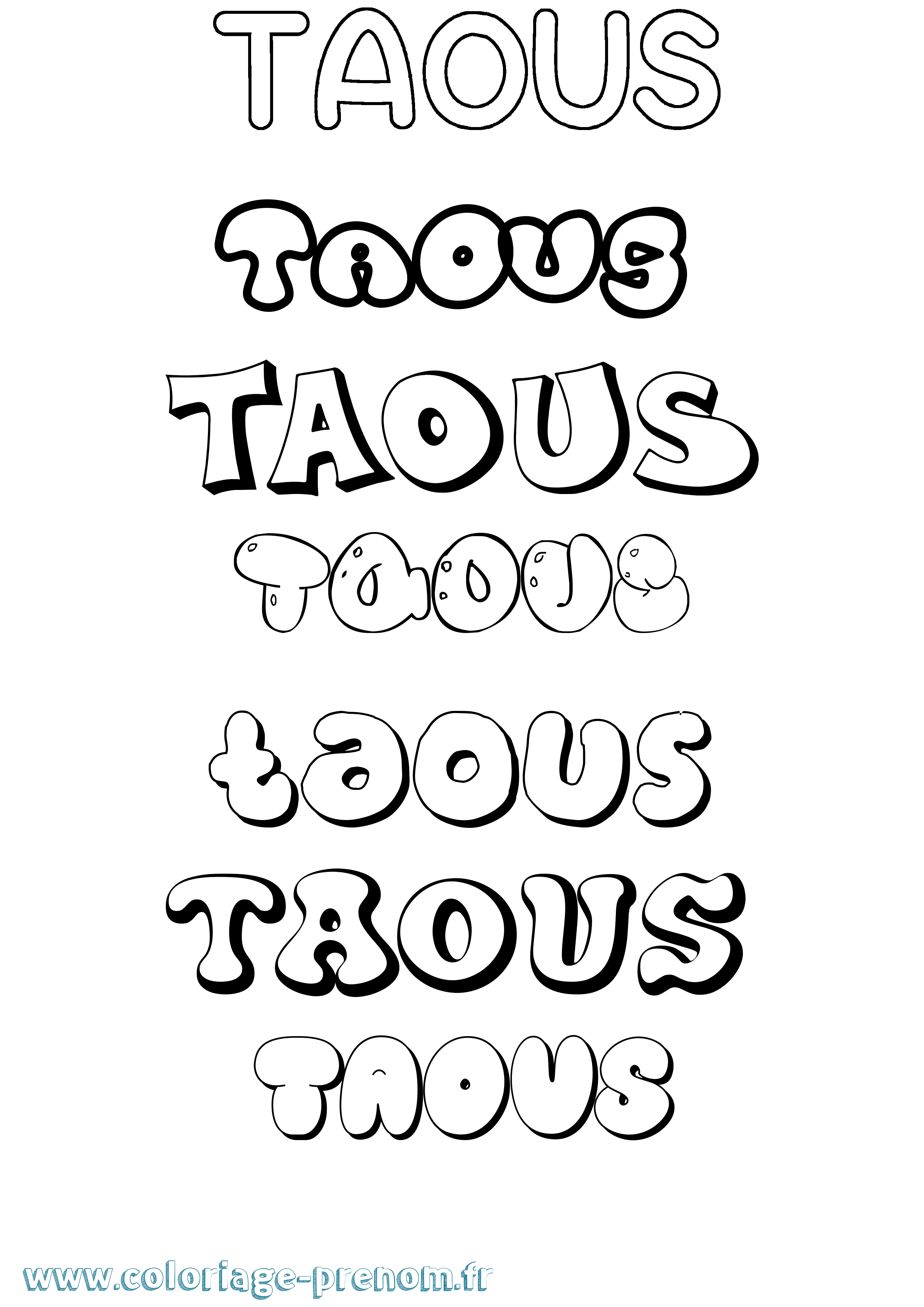 Coloriage prénom Taous Bubble