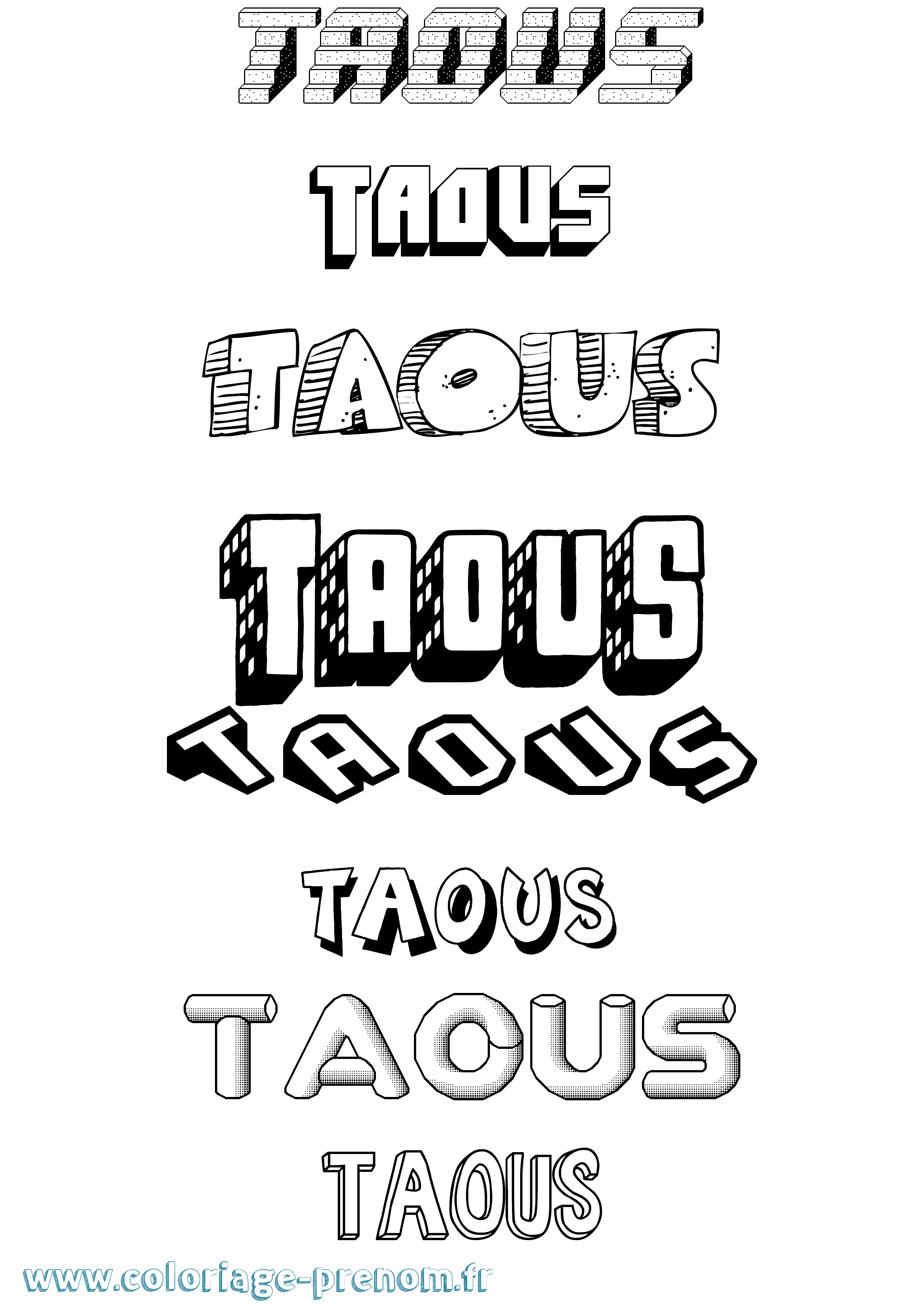 Coloriage Taous Effet 3D Coloriage prénom Taous Effet 3D
