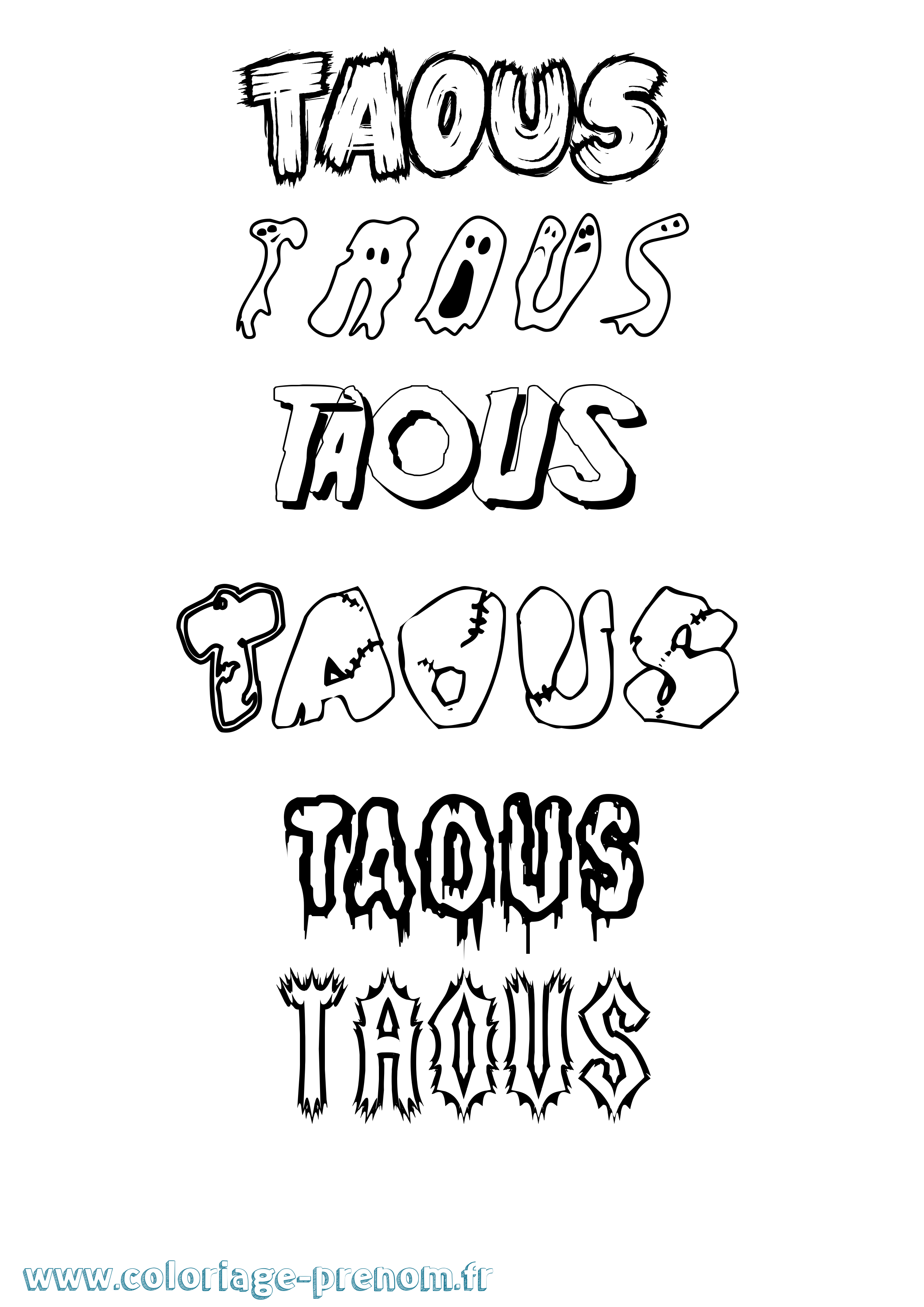 Coloriage prénom Taous Frisson