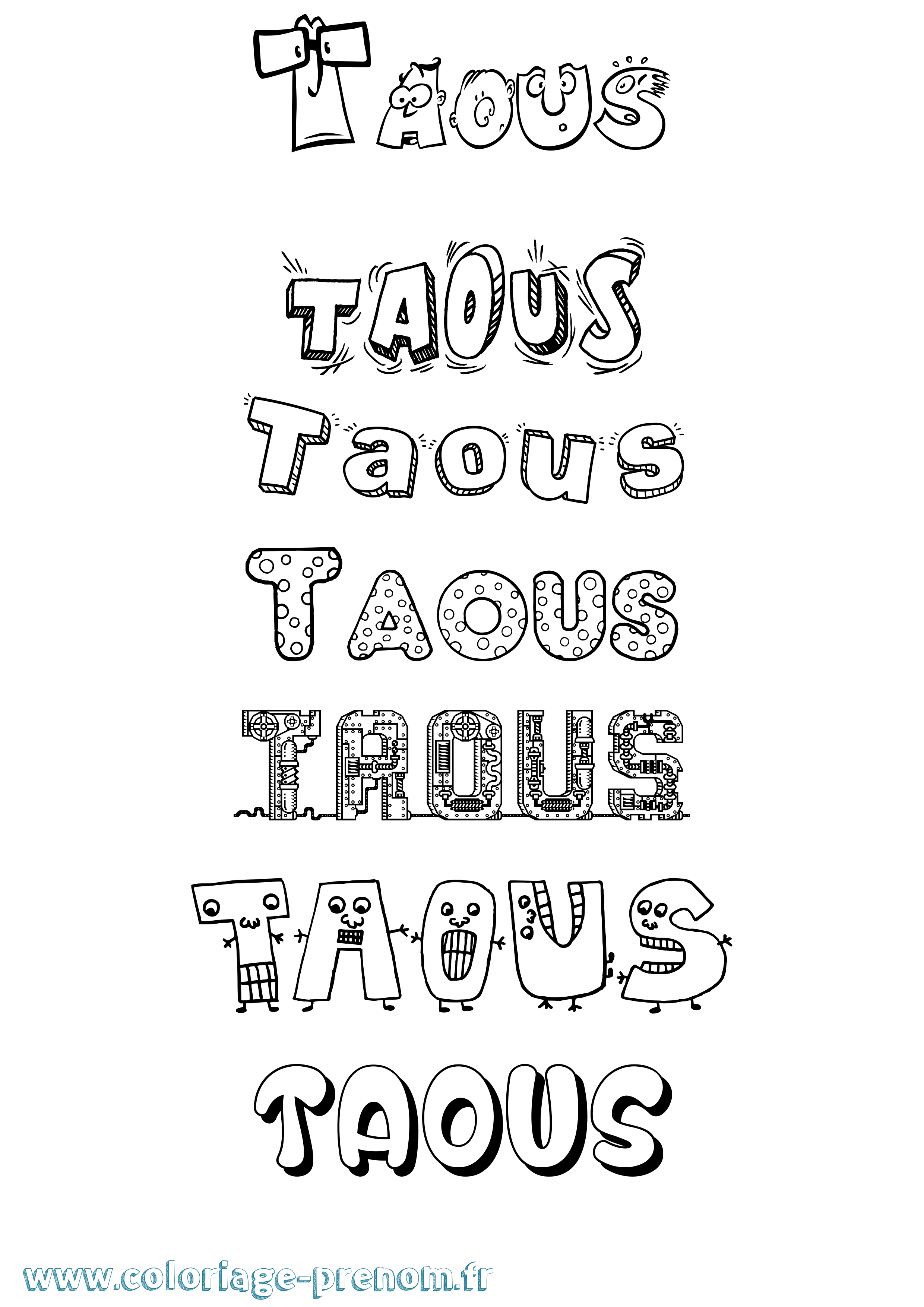 Coloriage Taous Fun Coloriage prénom Taous Fun