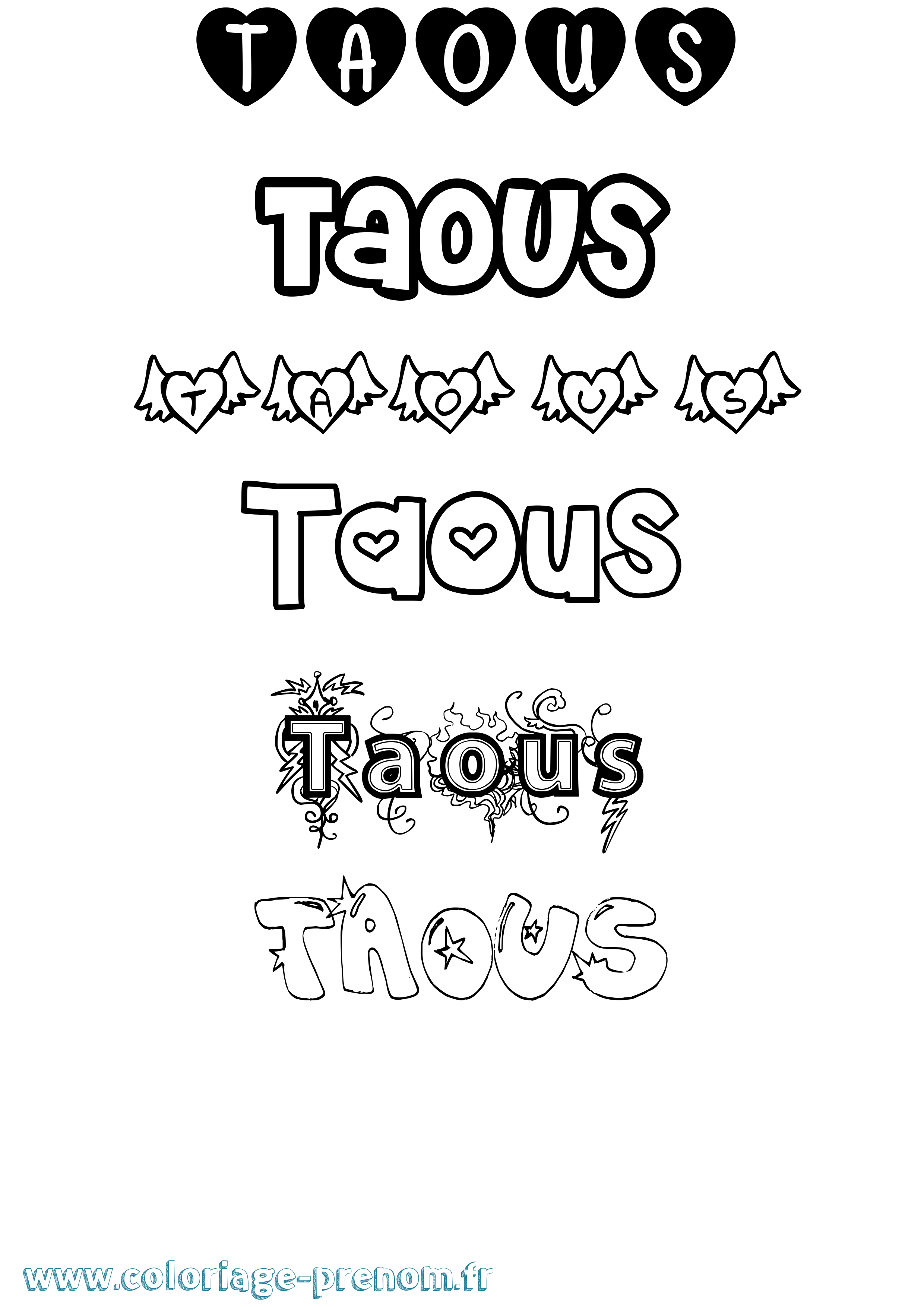 Coloriage Taous Girly Coloriage prénom Taous Girly