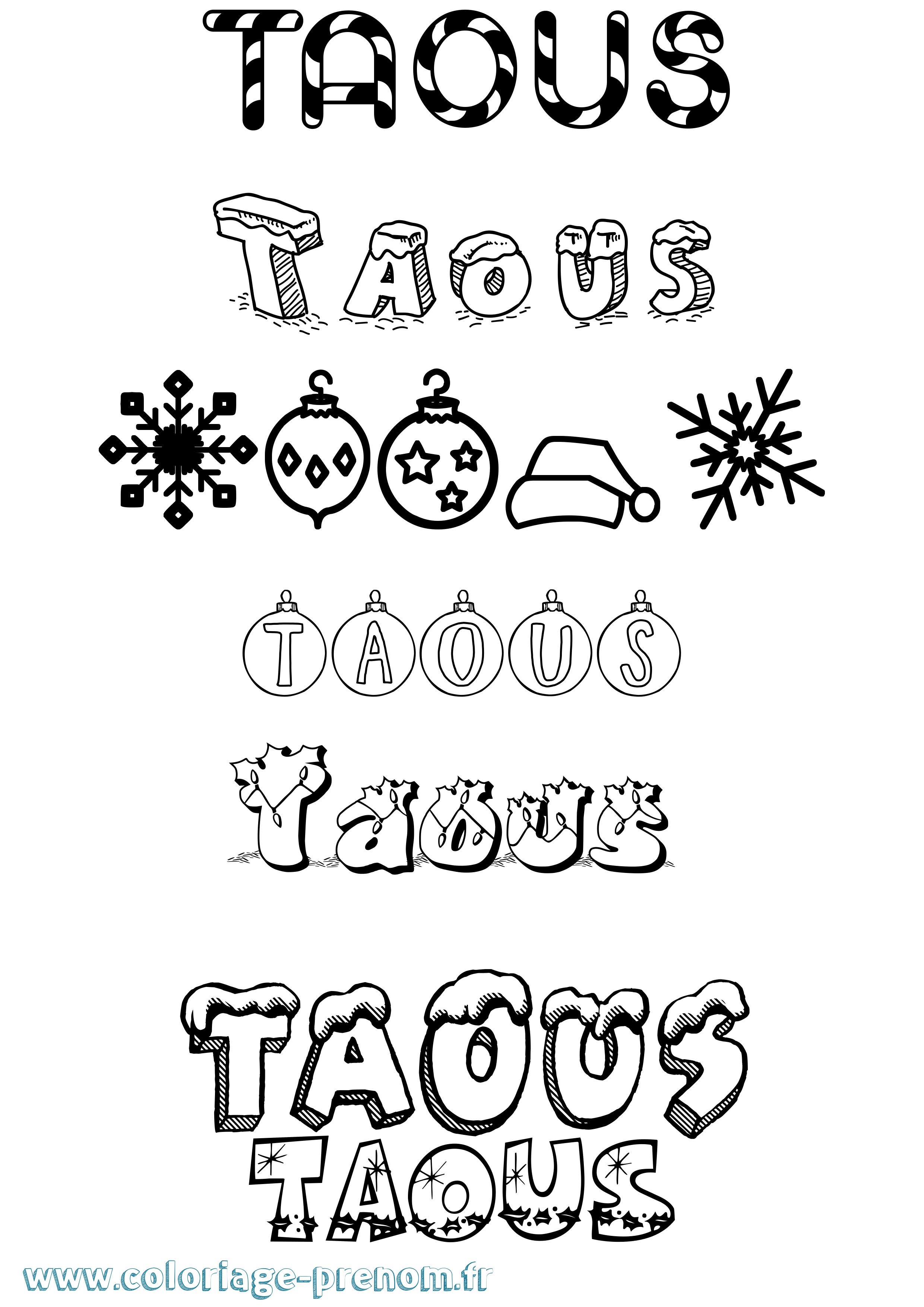 Coloriage Taous Noël Coloriage prénom Taous Noël