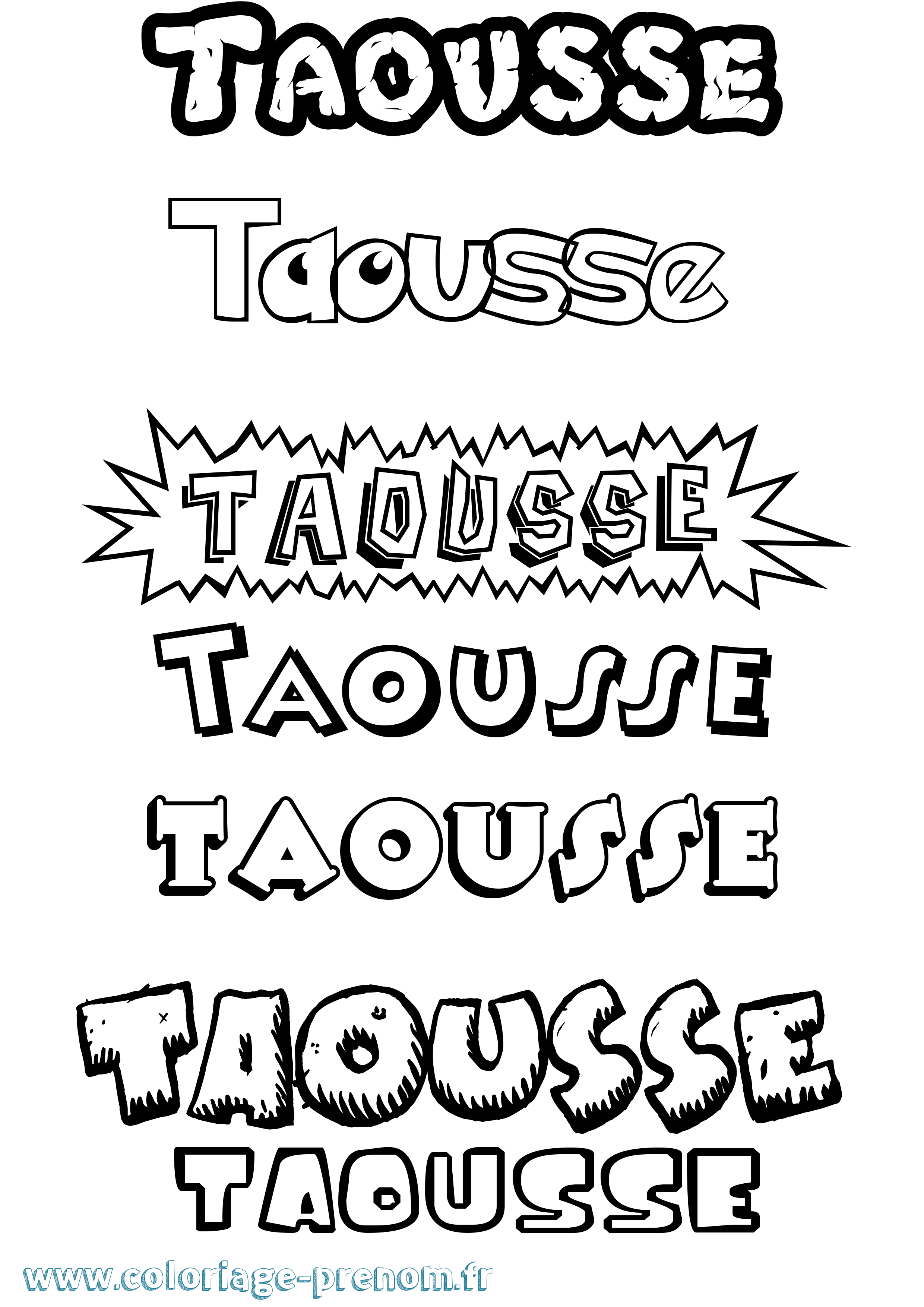 Coloriage prénom Taousse Dessin Animé