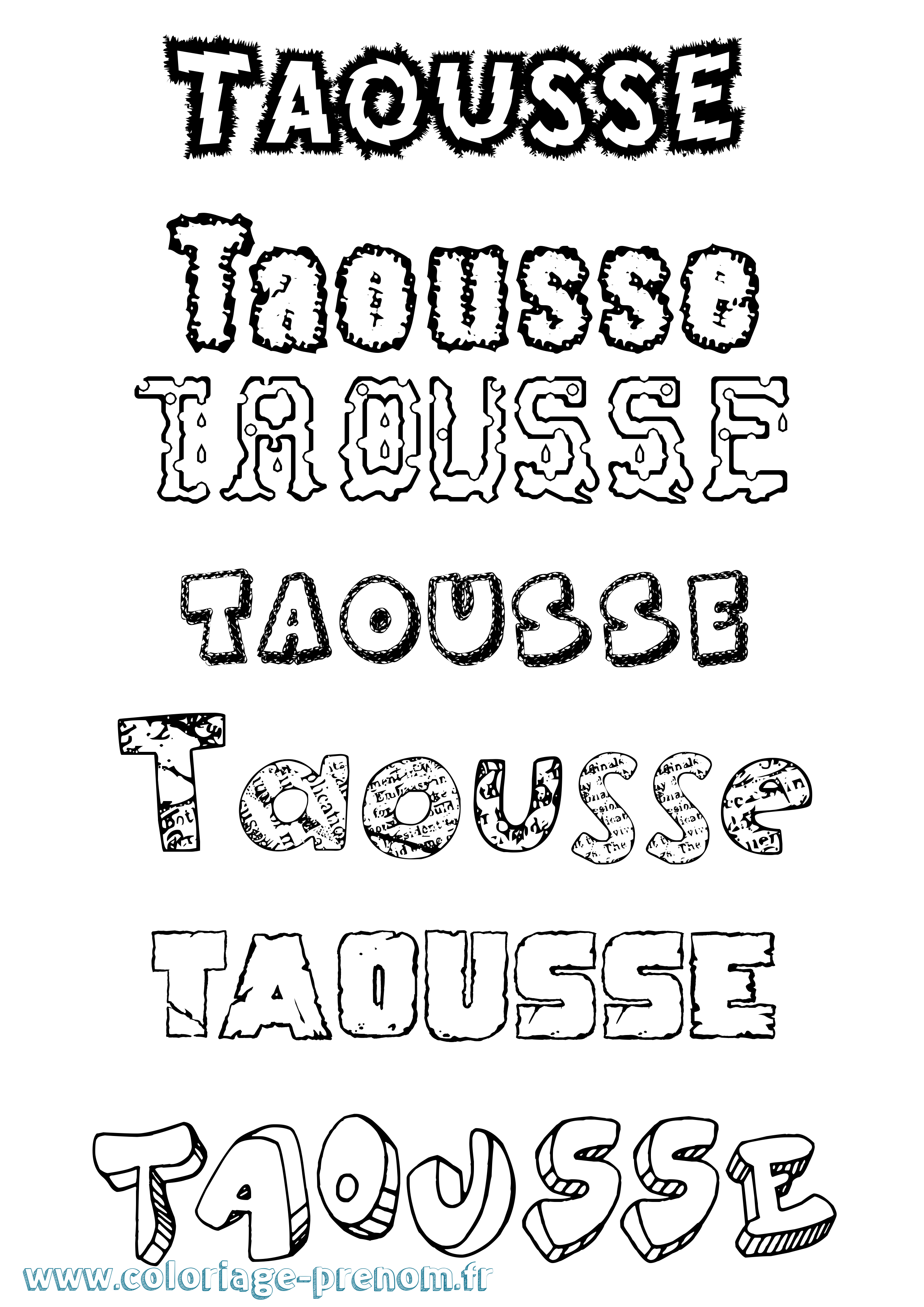 Coloriage prénom Taousse Destructuré