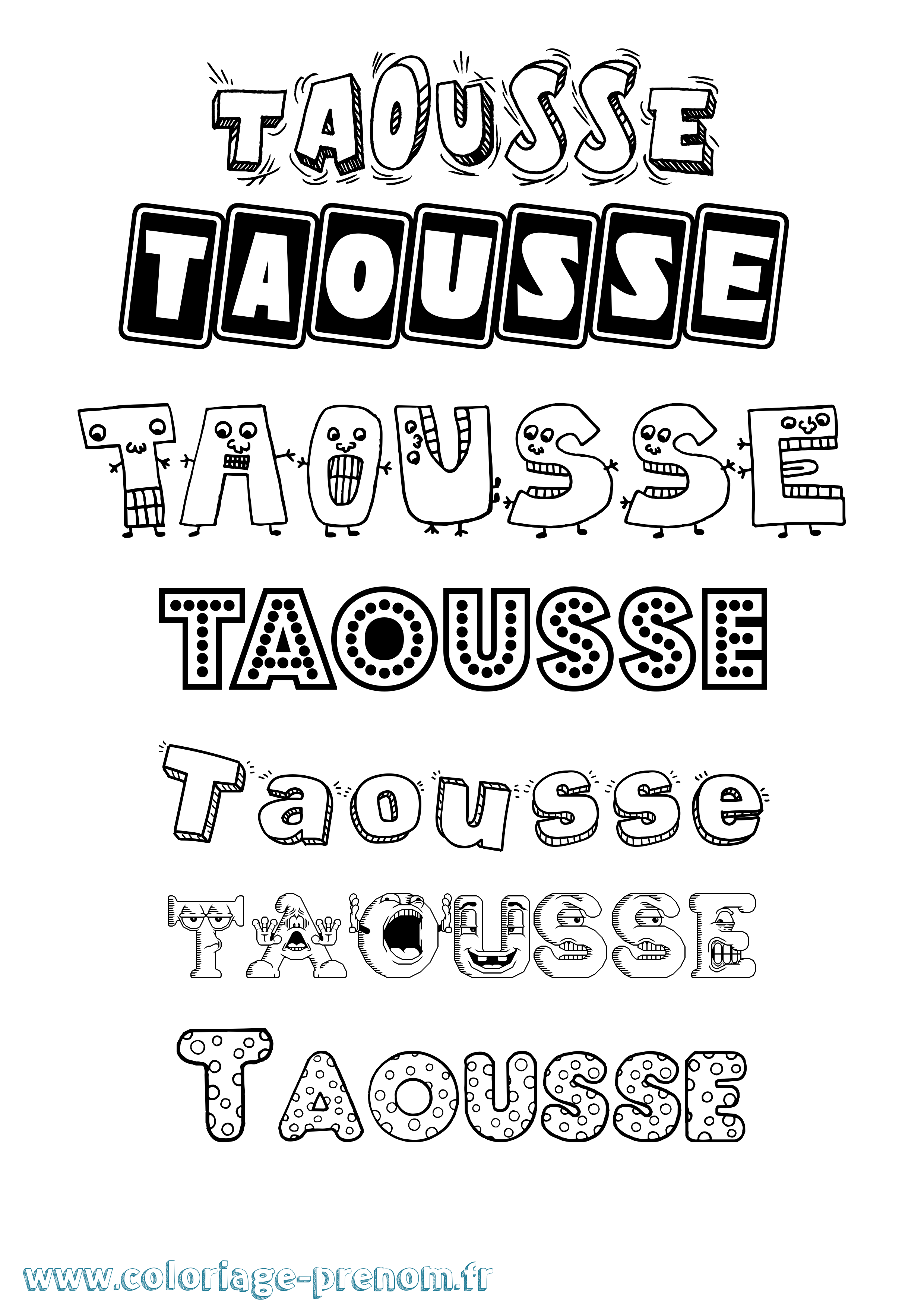 Coloriage prénom Taousse Fun