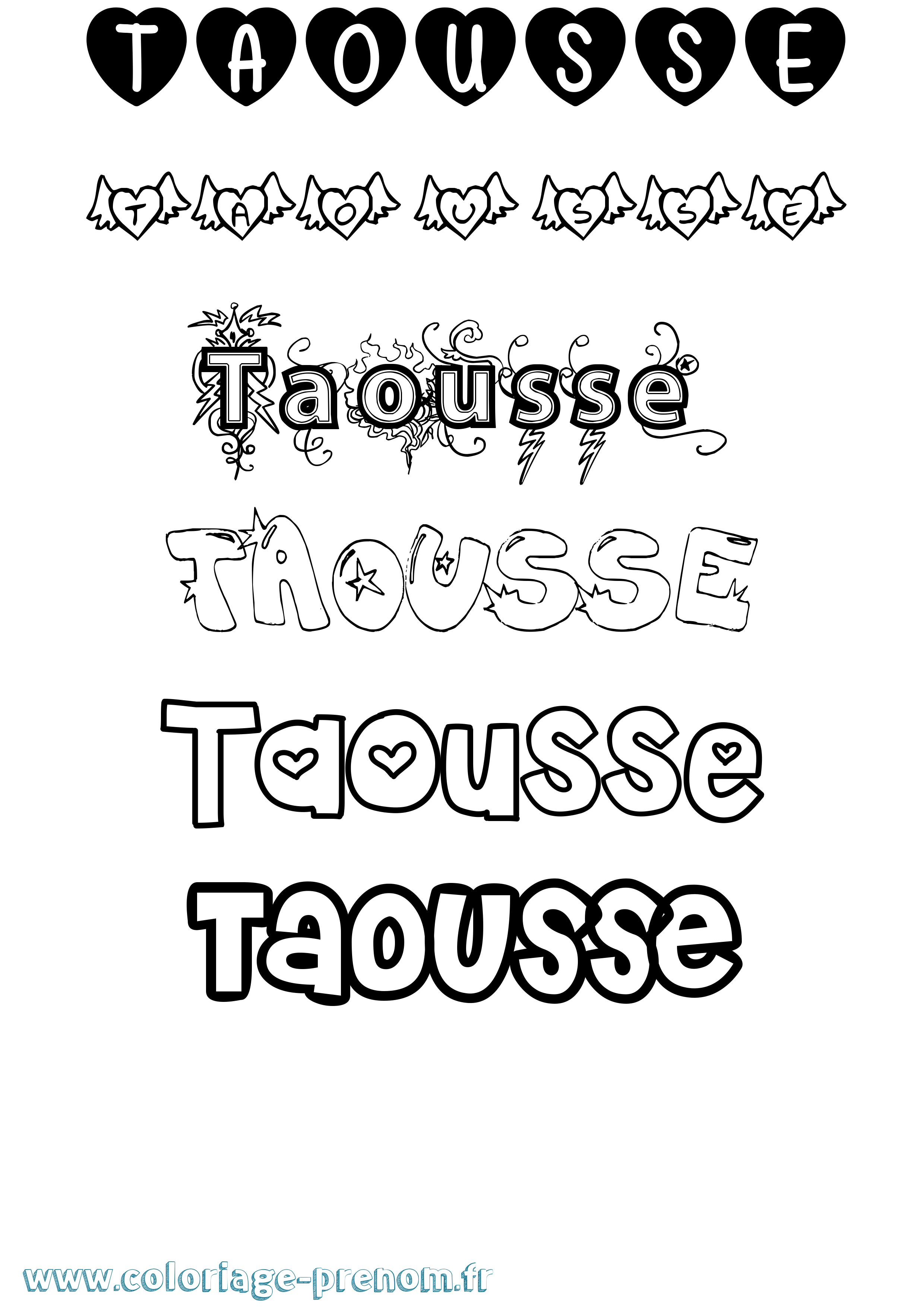 Coloriage prénom Taousse Girly