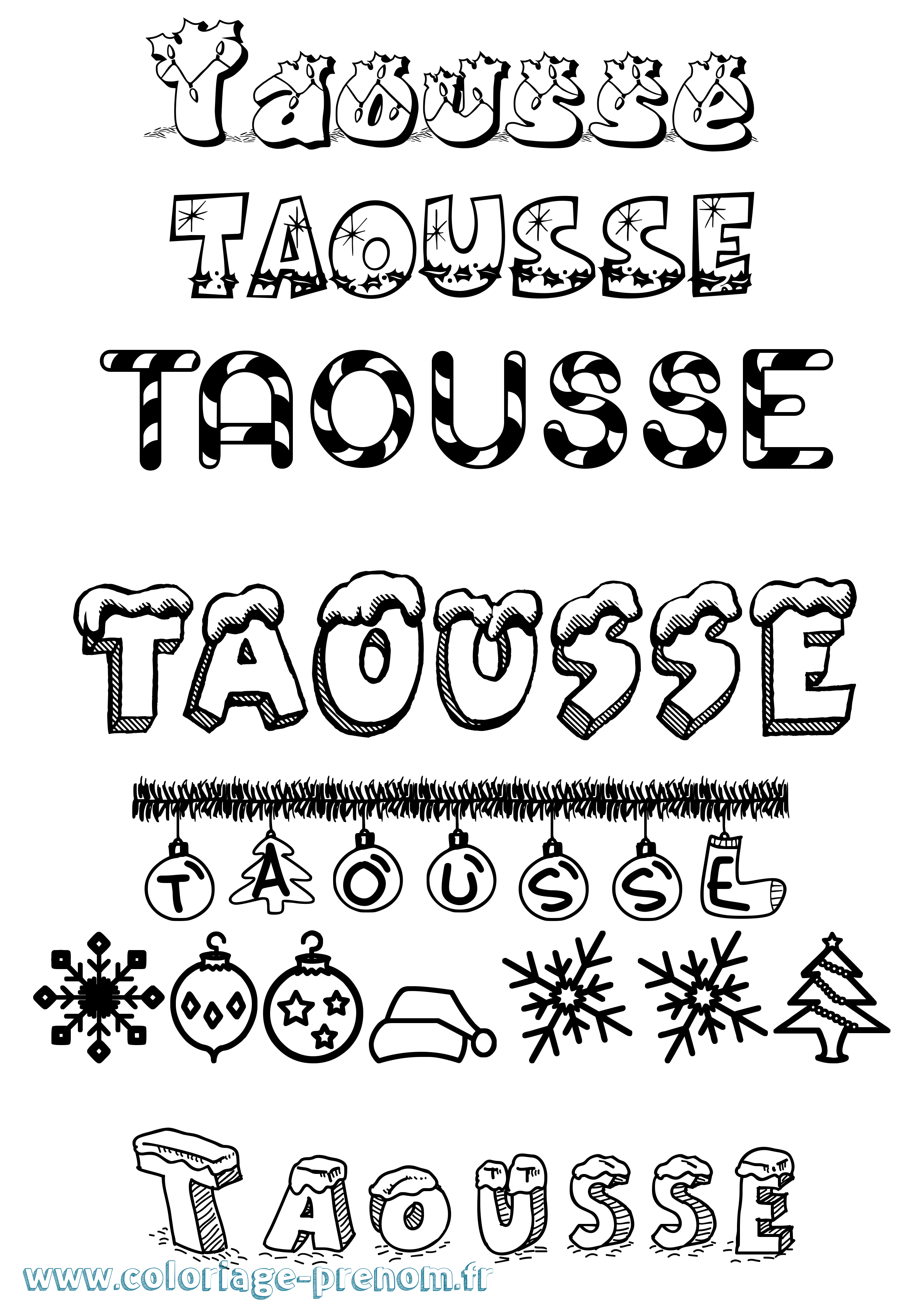 Coloriage prénom Taousse Noël