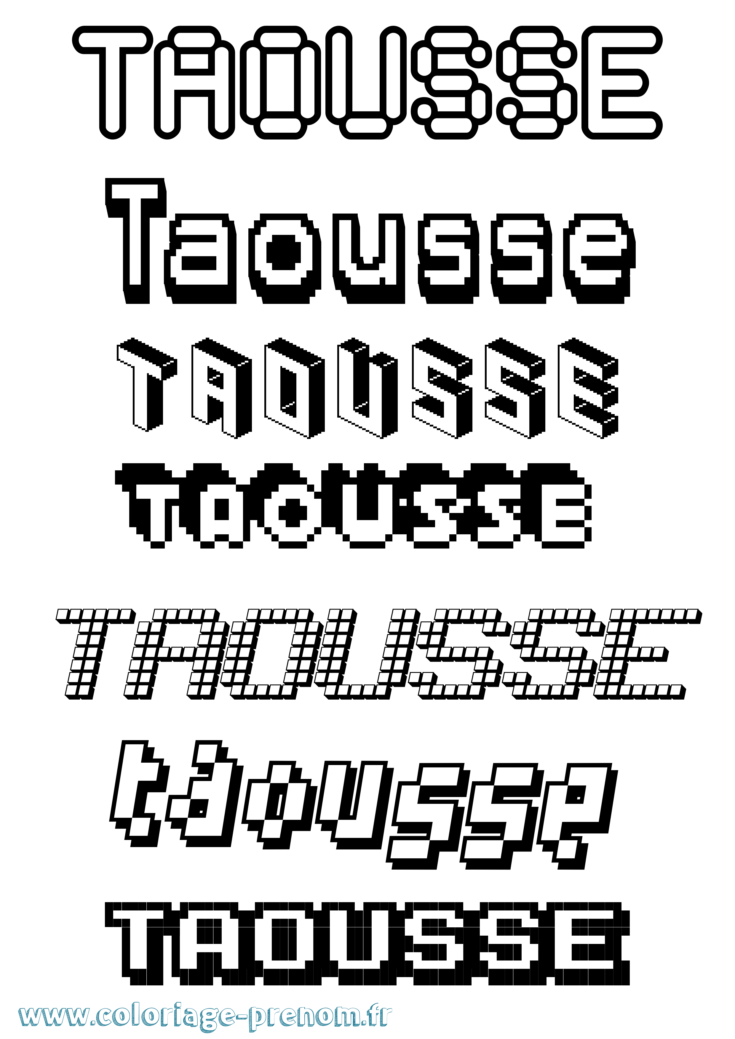 Coloriage prénom Taousse Pixel