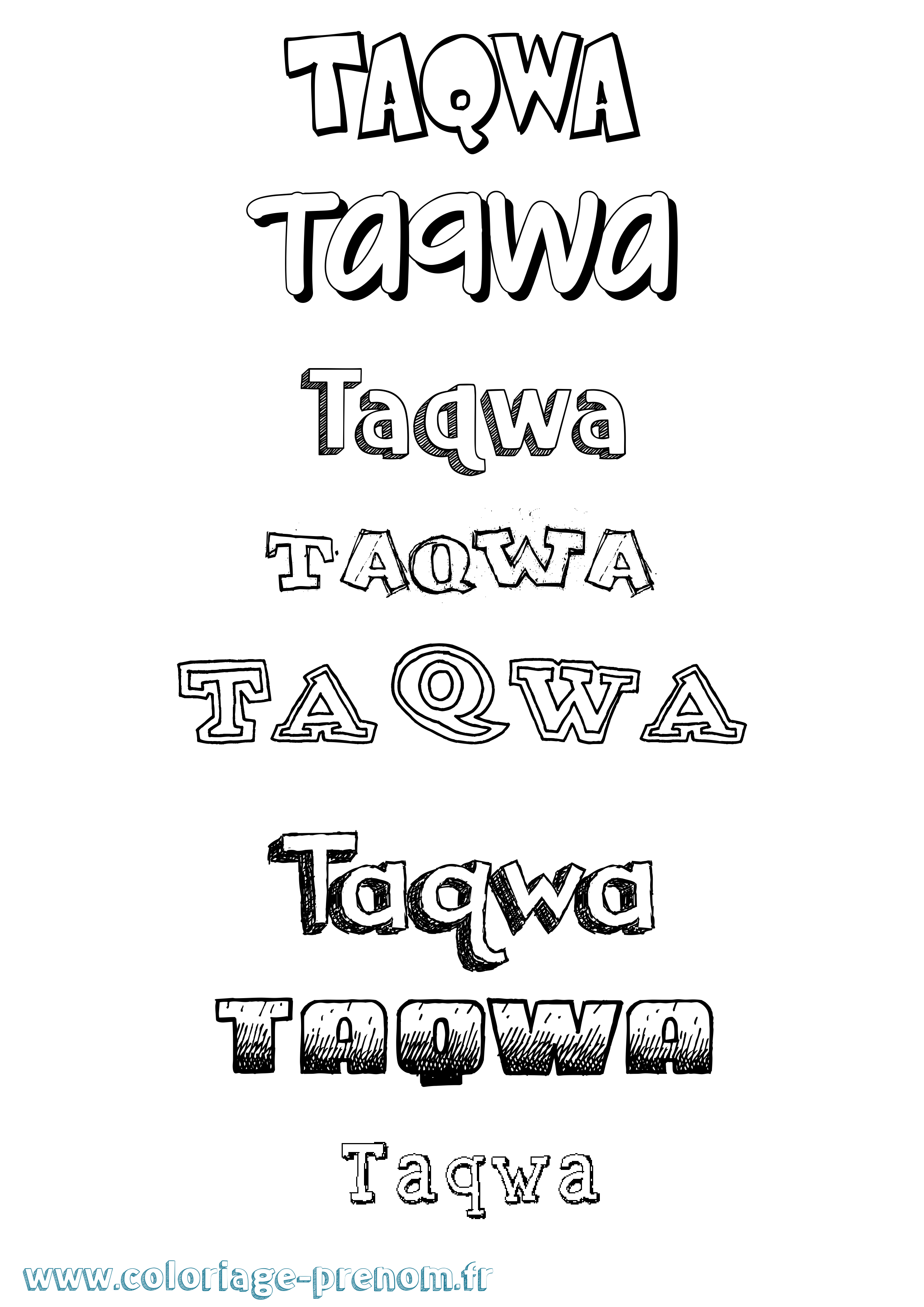 Coloriage prénom Taqwa Dessiné