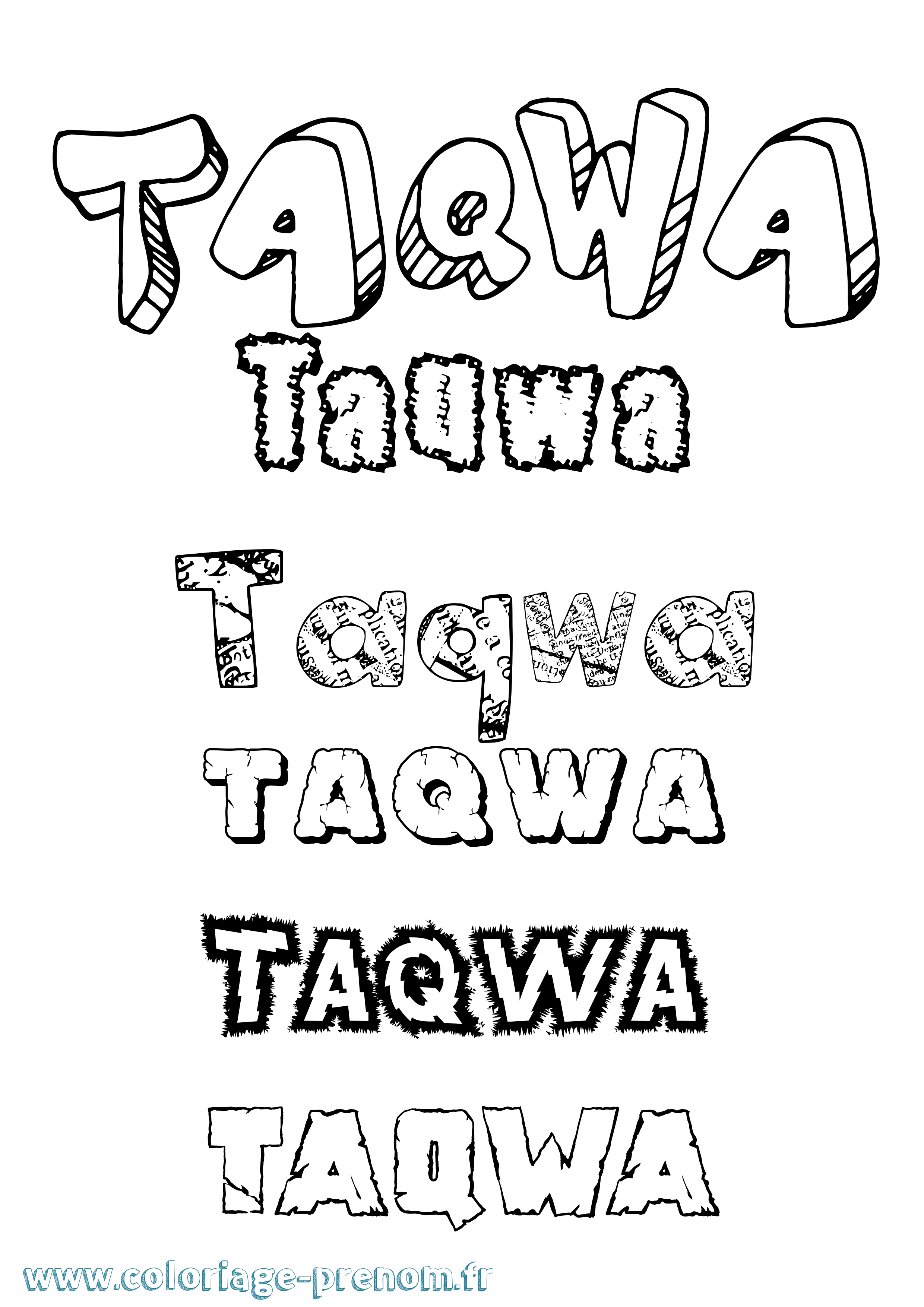 Coloriage prénom Taqwa Destructuré