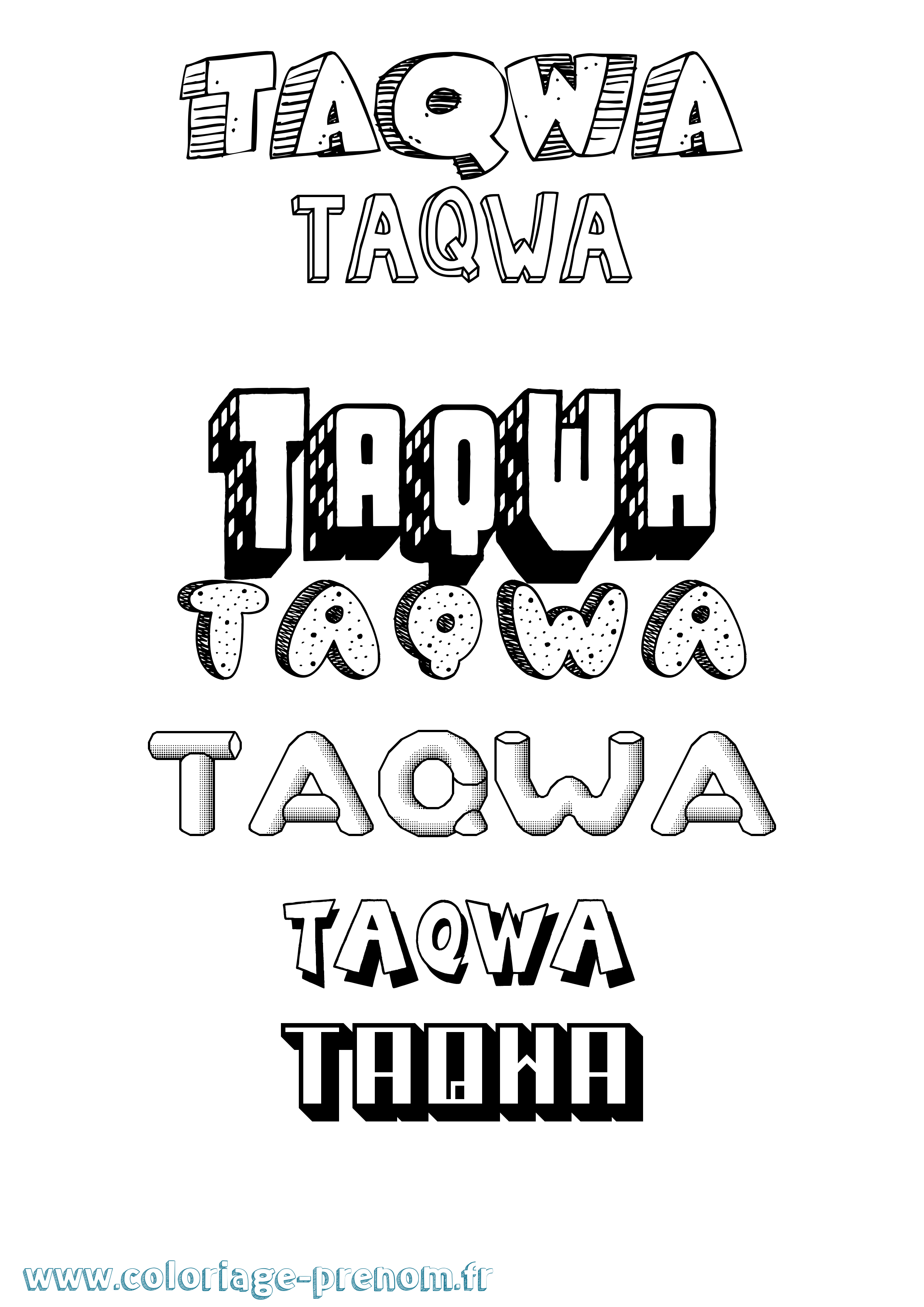 Coloriage prénom Taqwa Effet 3D