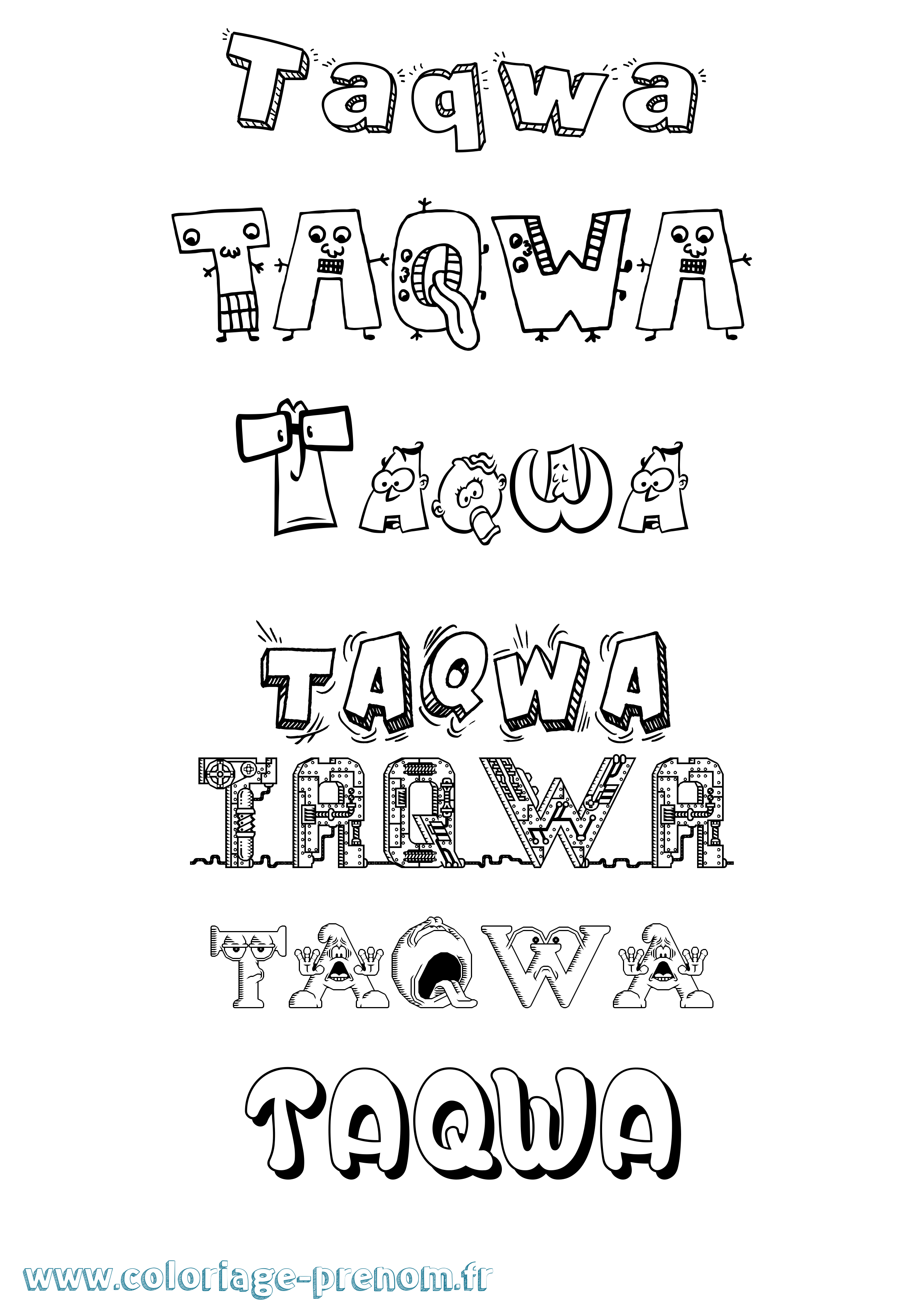 Coloriage prénom Taqwa Fun