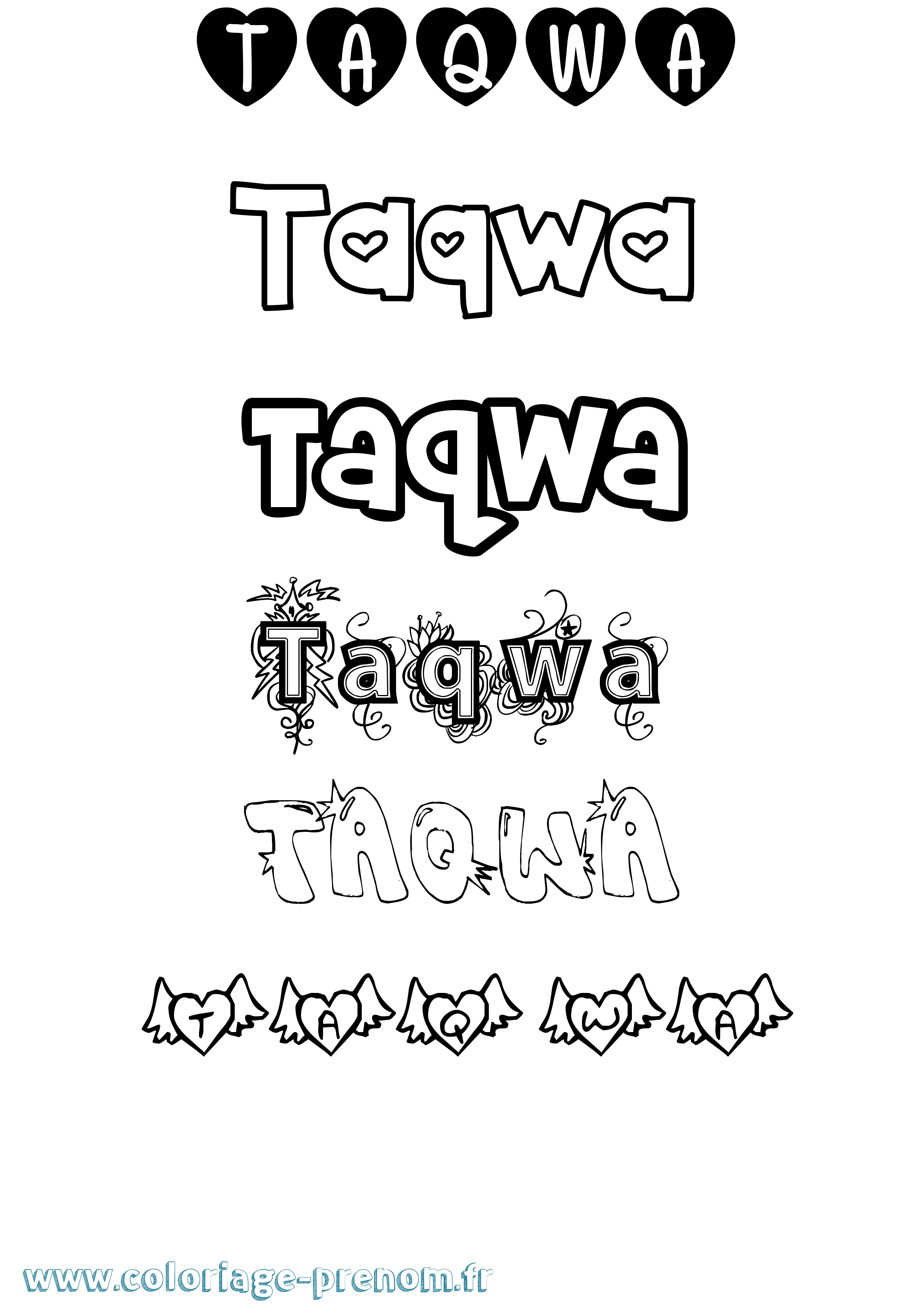 Coloriage prénom Taqwa Girly