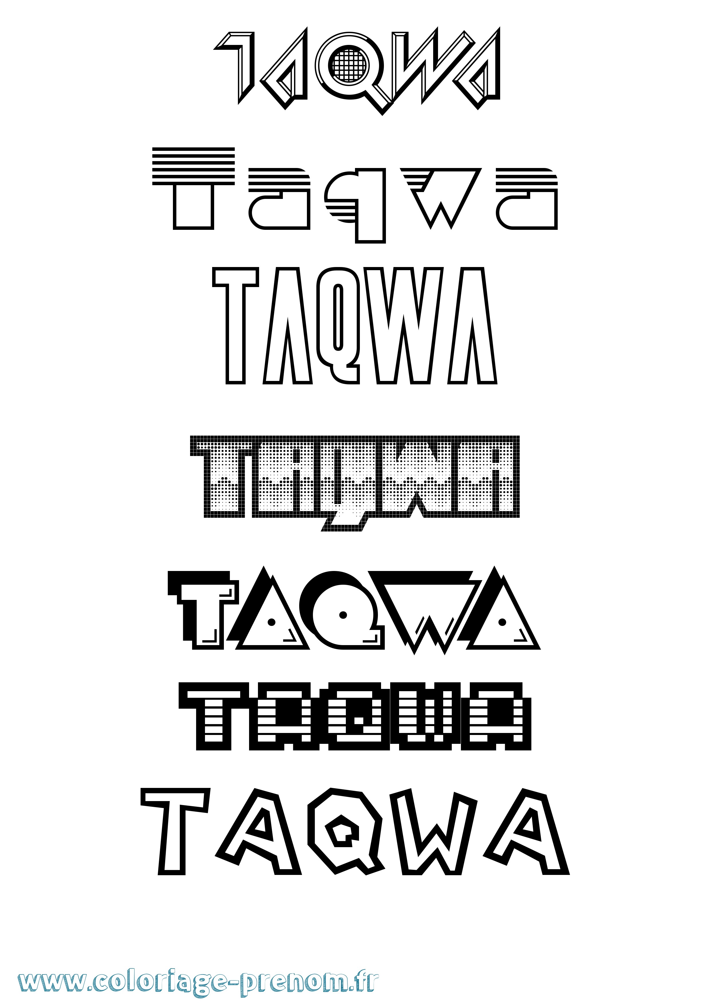 Coloriage prénom Taqwa Jeux Vidéos