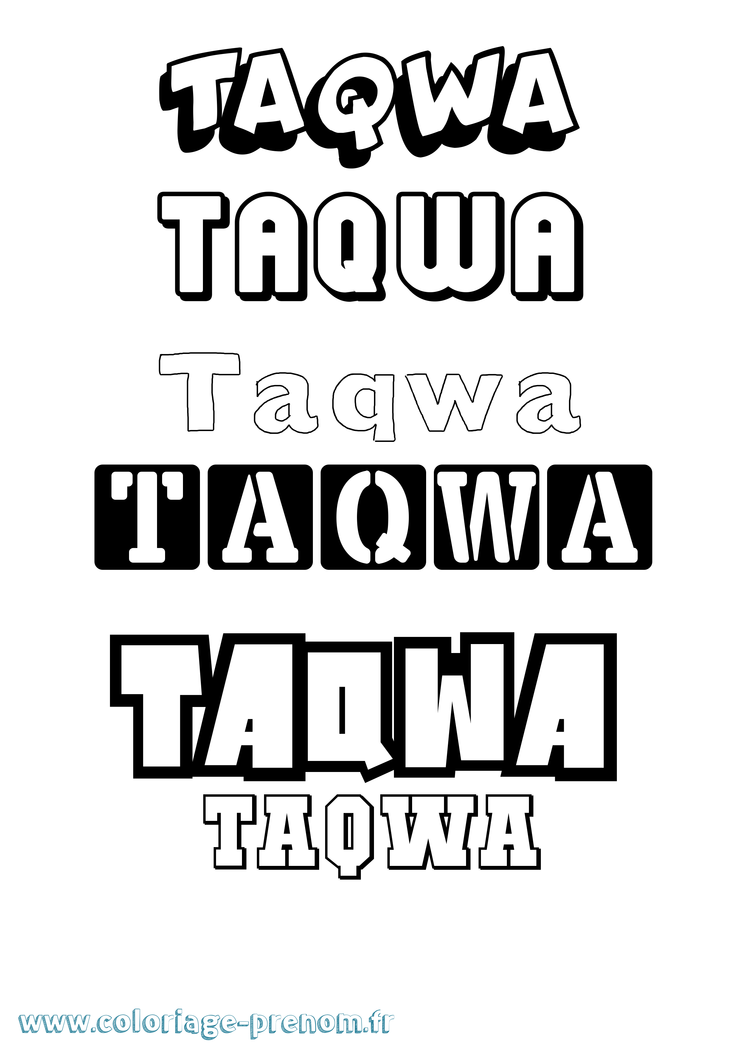 Coloriage prénom Taqwa Simple