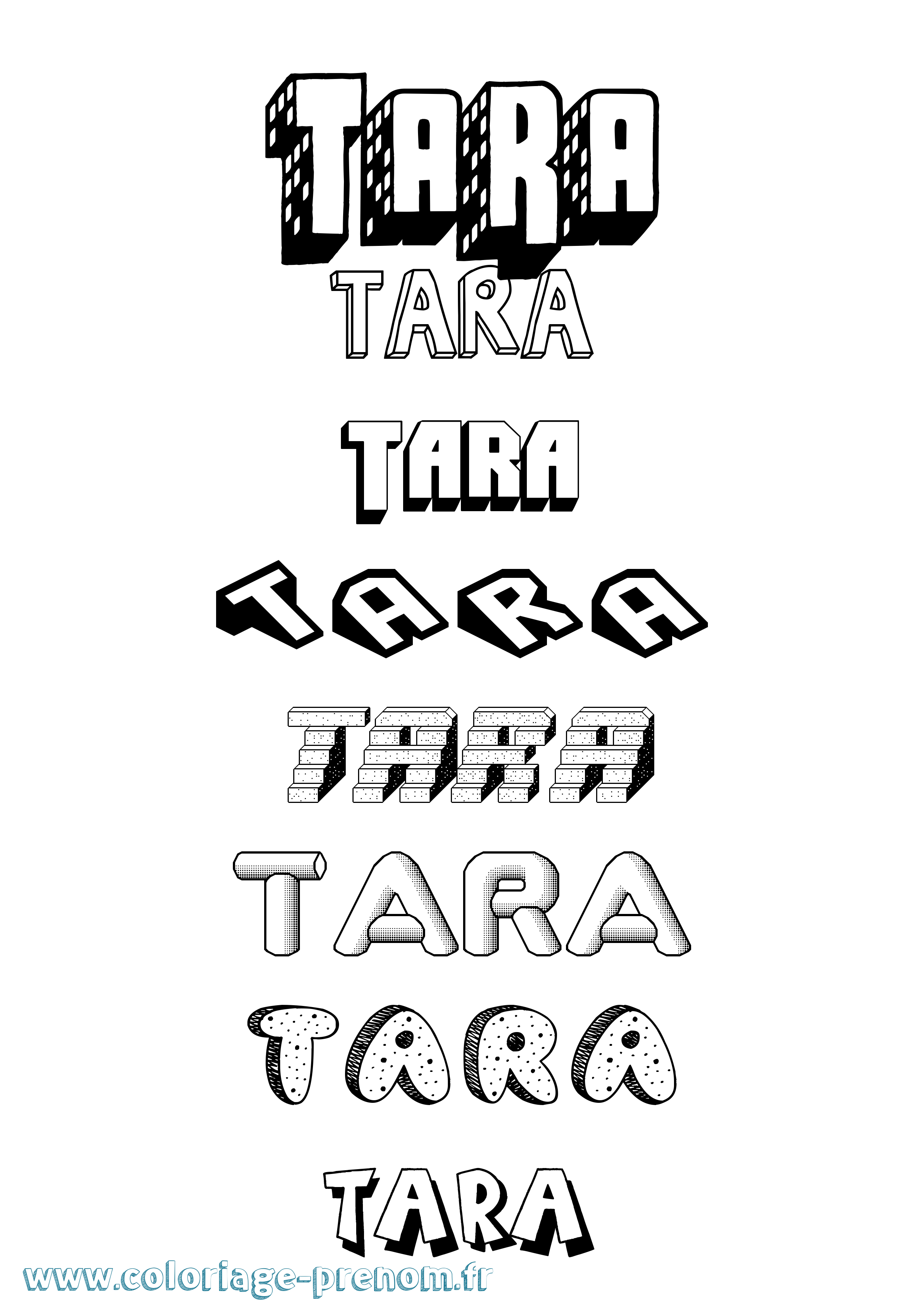 Coloriage prénom Tara Effet 3D