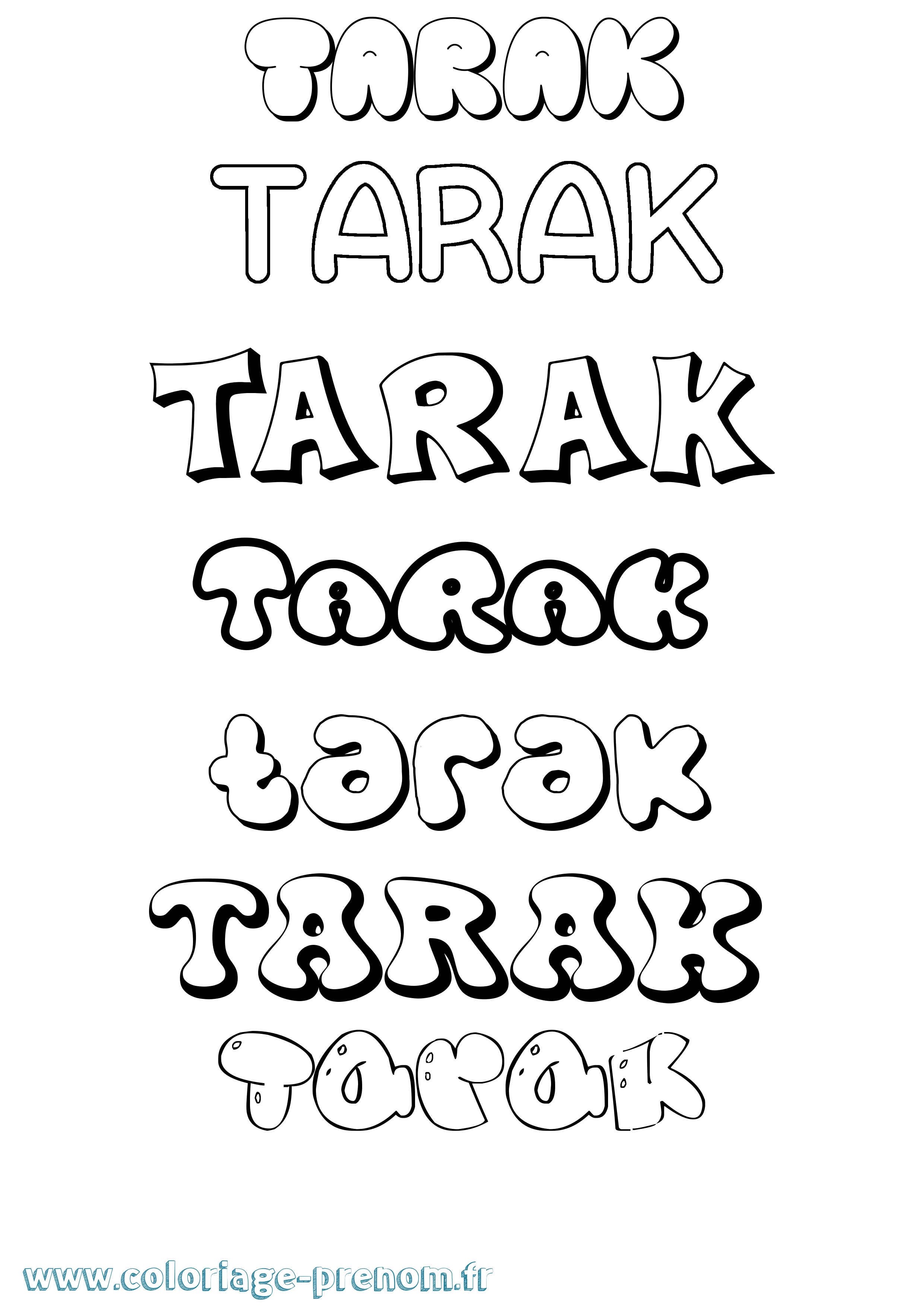 Coloriage prénom Tarak Bubble