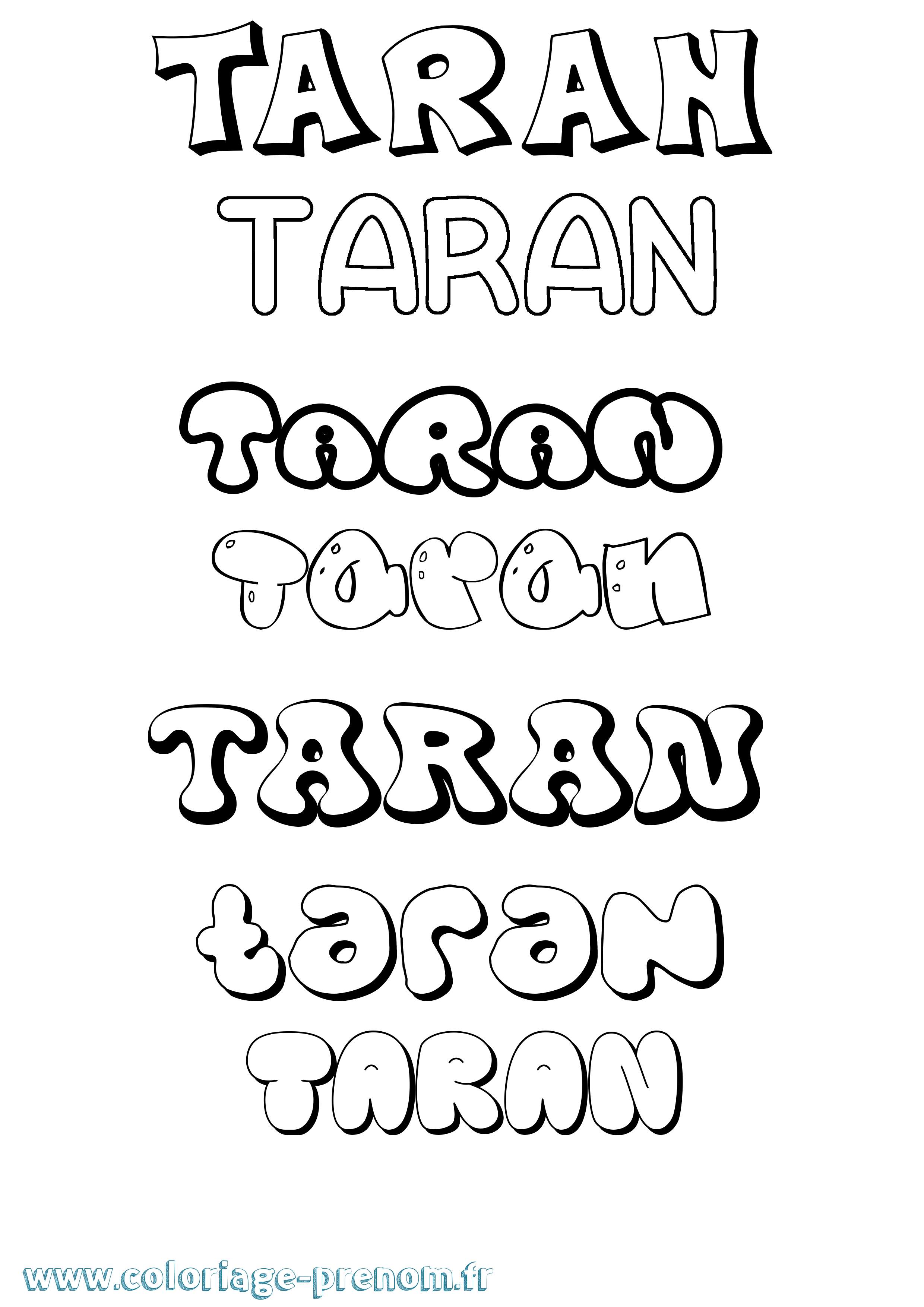 Coloriage prénom Taran Bubble