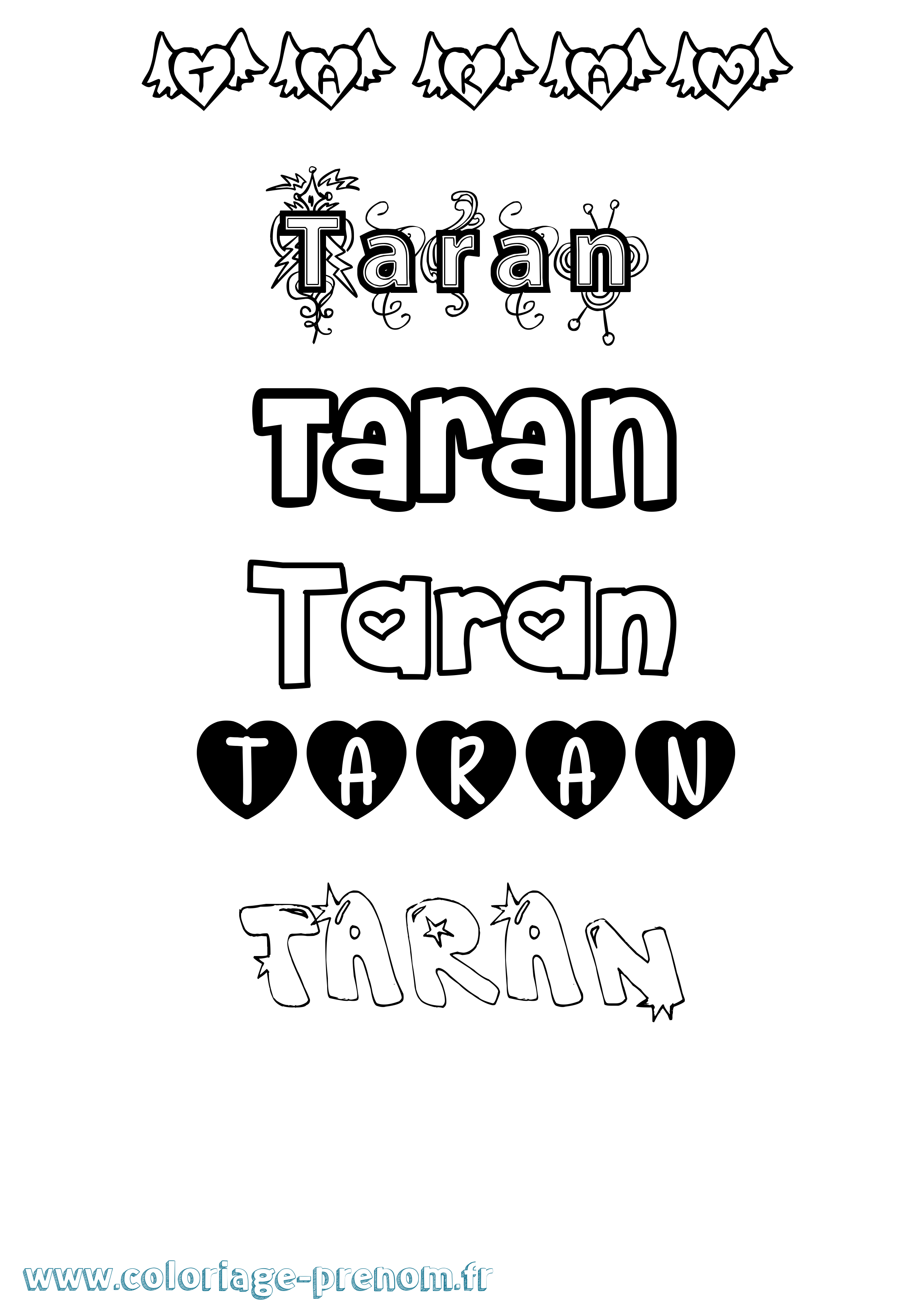 Coloriage prénom Taran Girly