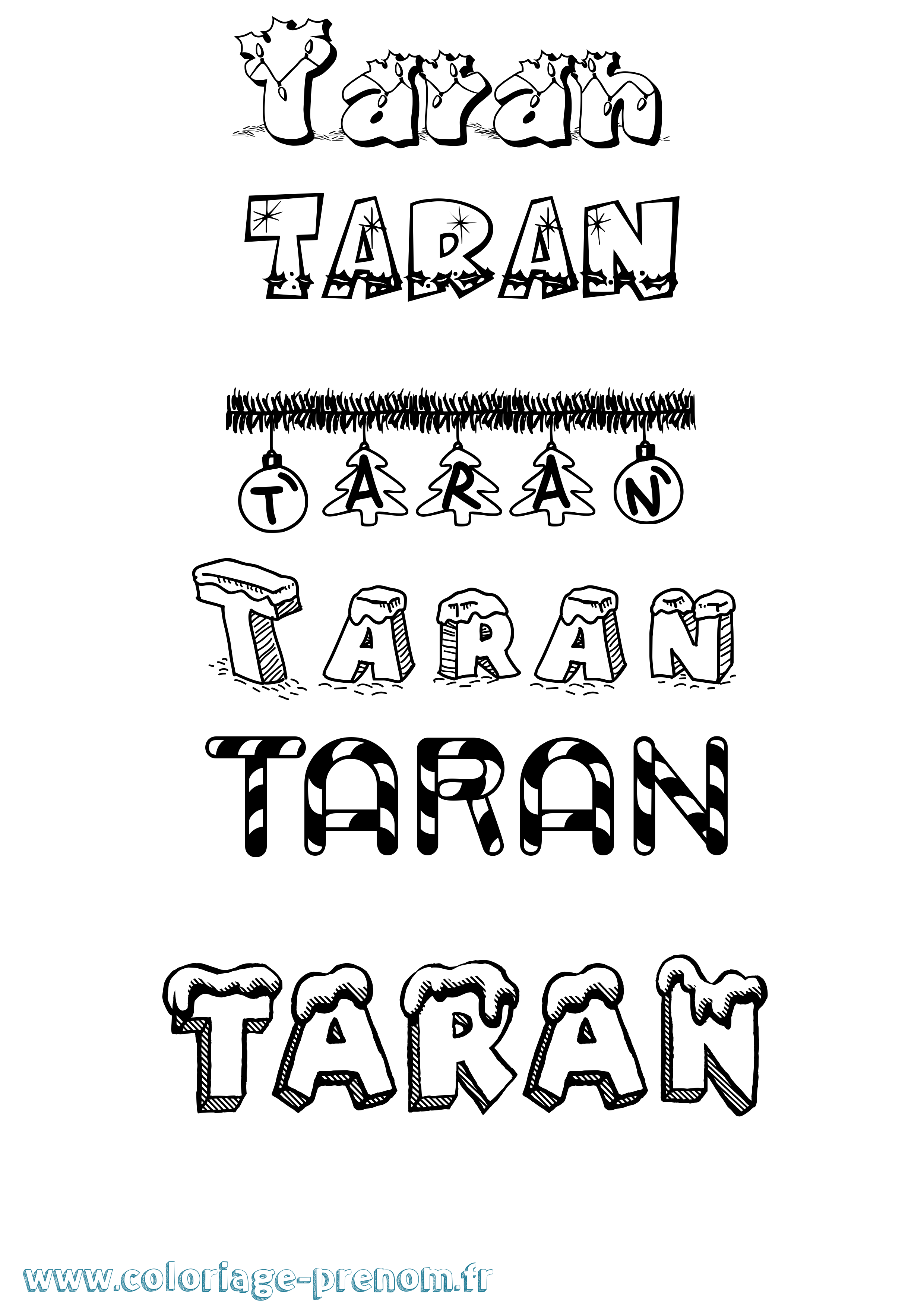 Coloriage prénom Taran Noël