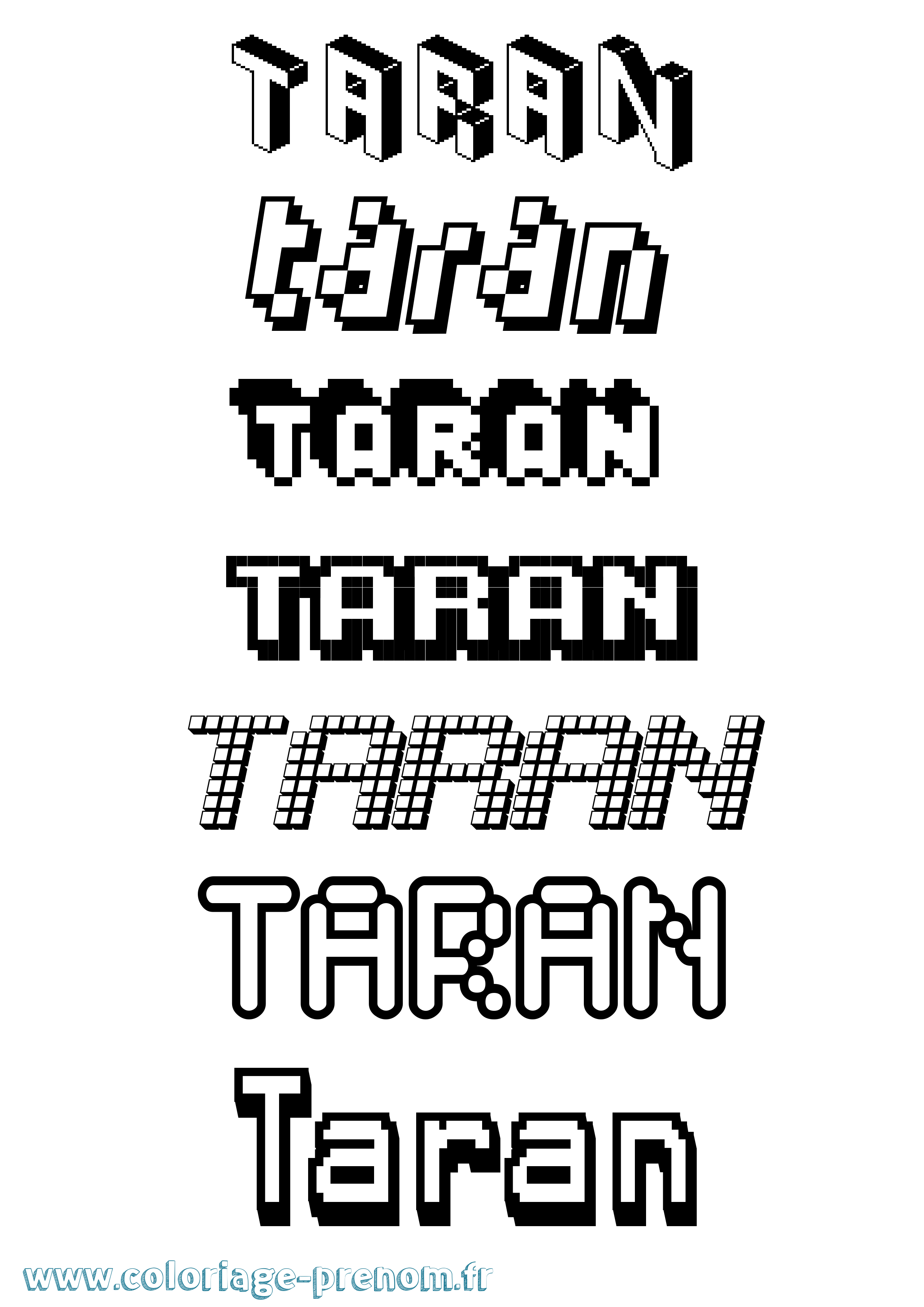 Coloriage prénom Taran Pixel