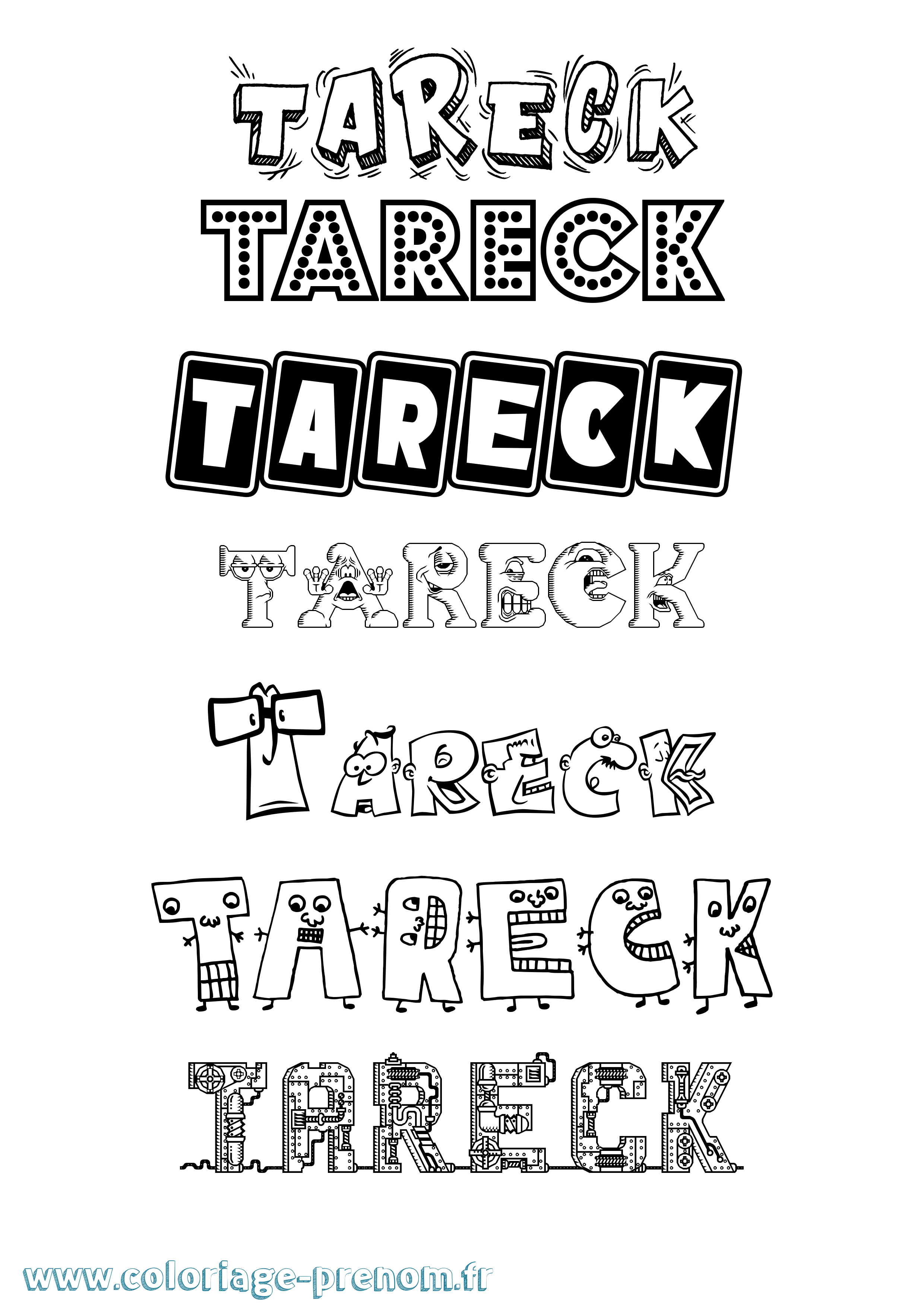 Coloriage prénom Tareck Fun