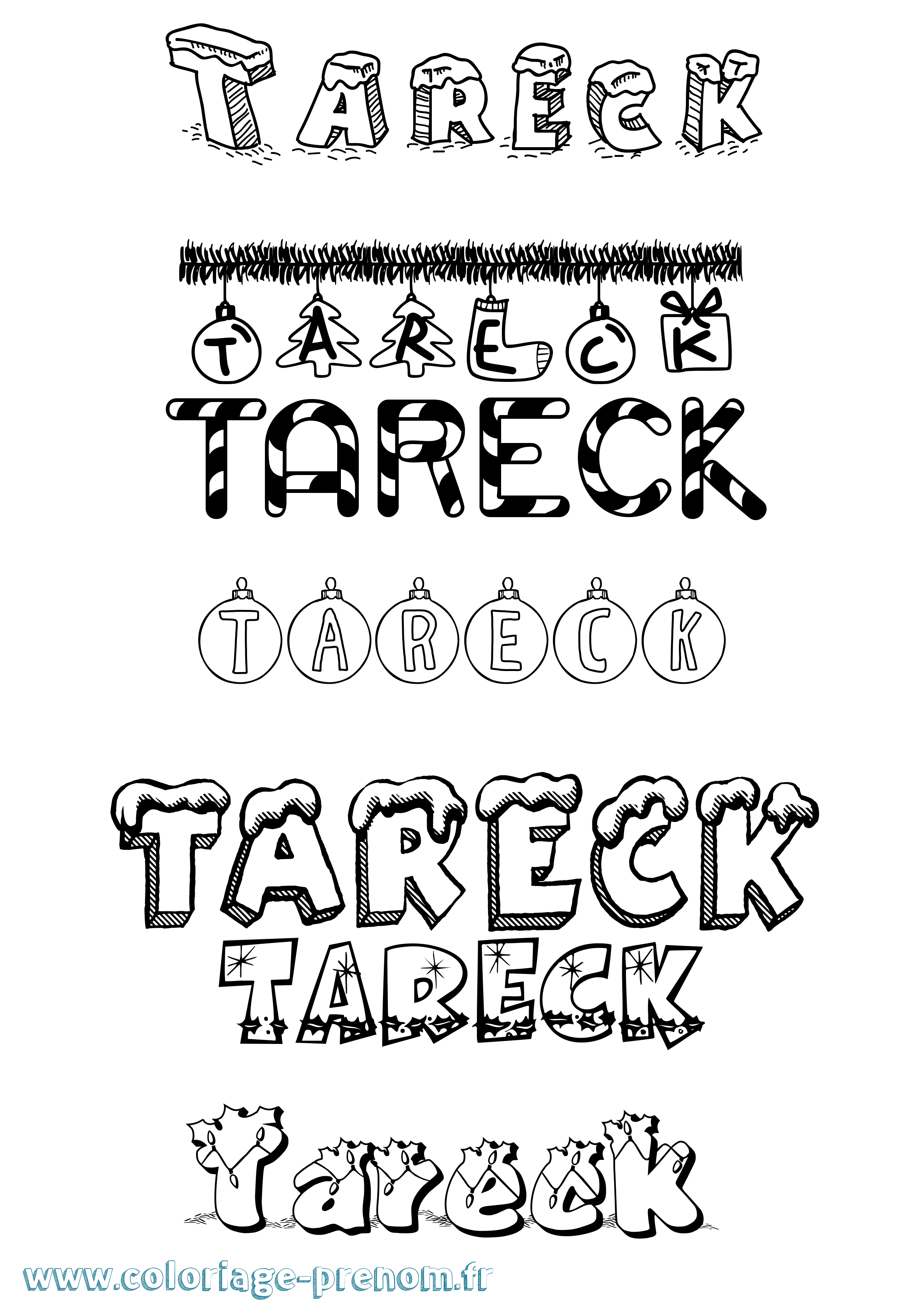 Coloriage prénom Tareck Noël